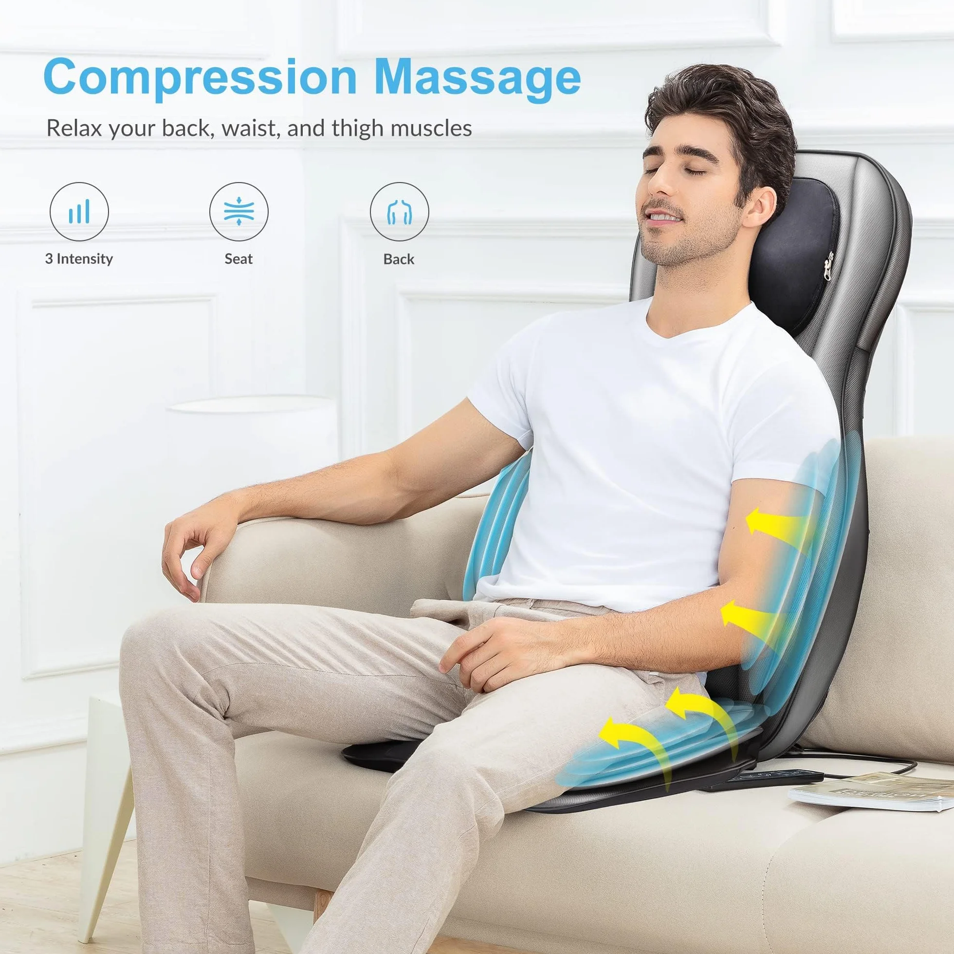 COMFIER Masajeador de Espalda Shiatsu 2D/3D con Calor y Compresor Ajustable para Cuello y Espalda