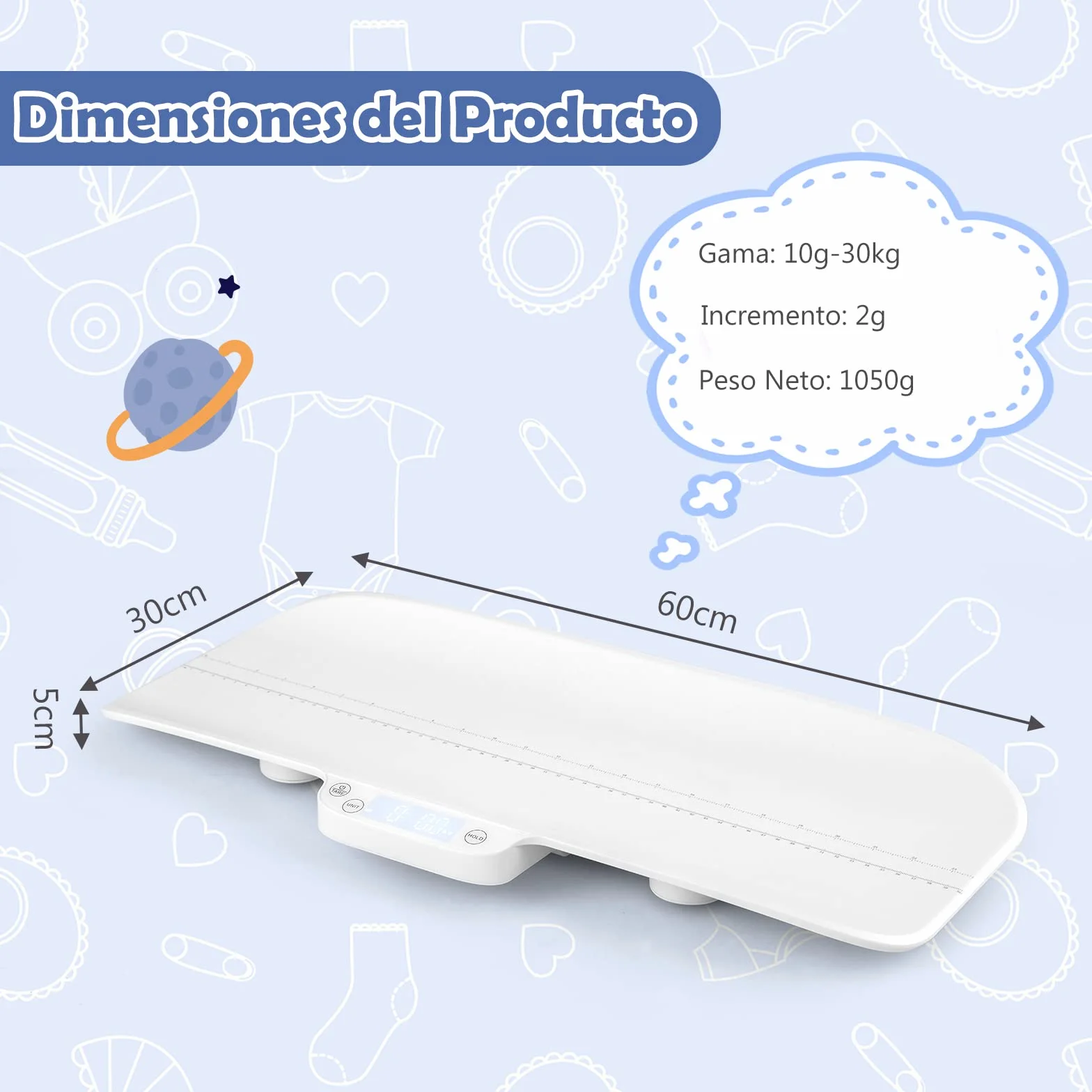 COSTWAY Báscula Bebé Digital Multifuncional con 4 Modos de Medición, Pantalla LCD para Bebés y Mascotas