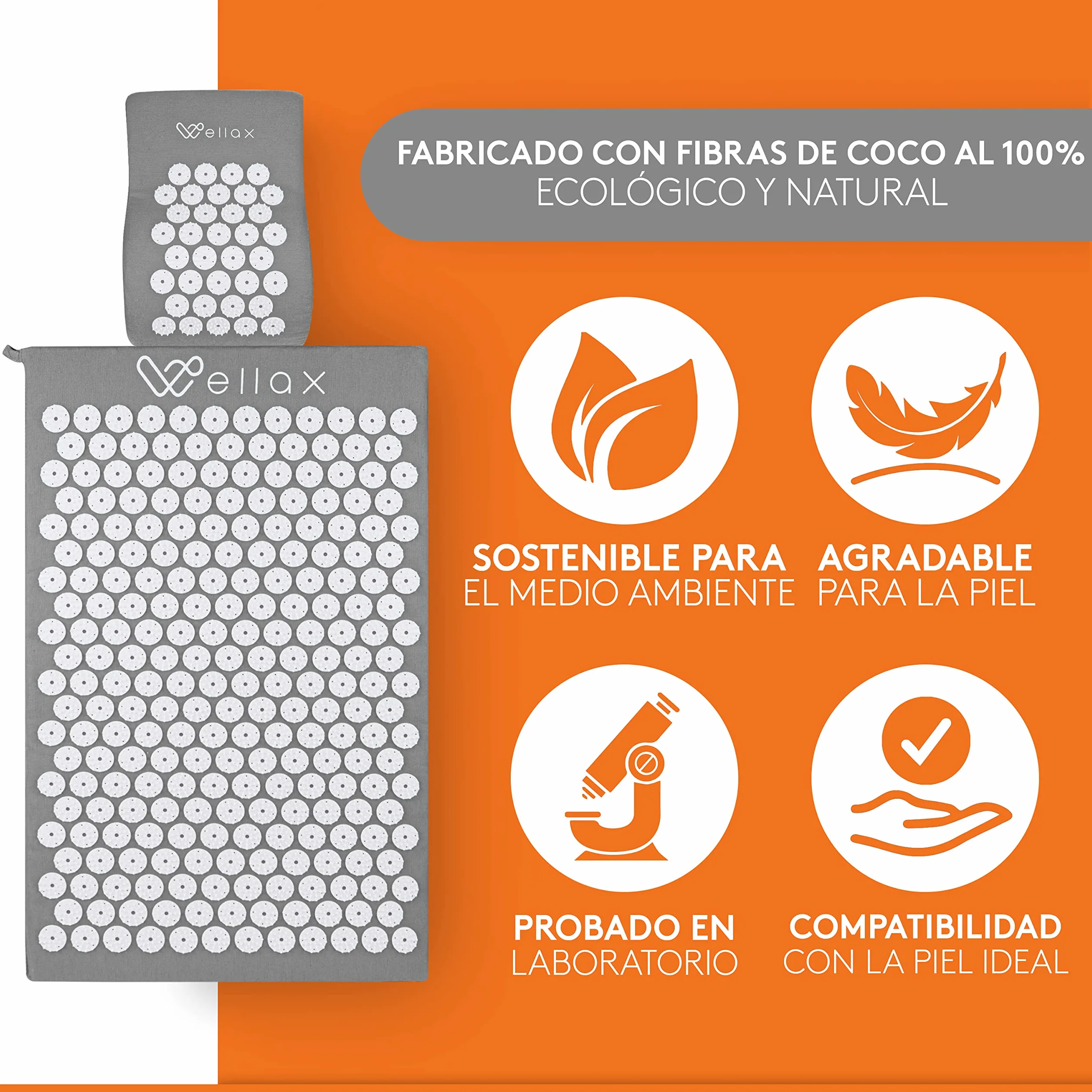 Esterilla de acupresión Wellax con almohada - alivia específicamente la tensión y promueve la circulación - la esterilla de masaje en el juego incl. almohada de acupresión y bolsa de transporte