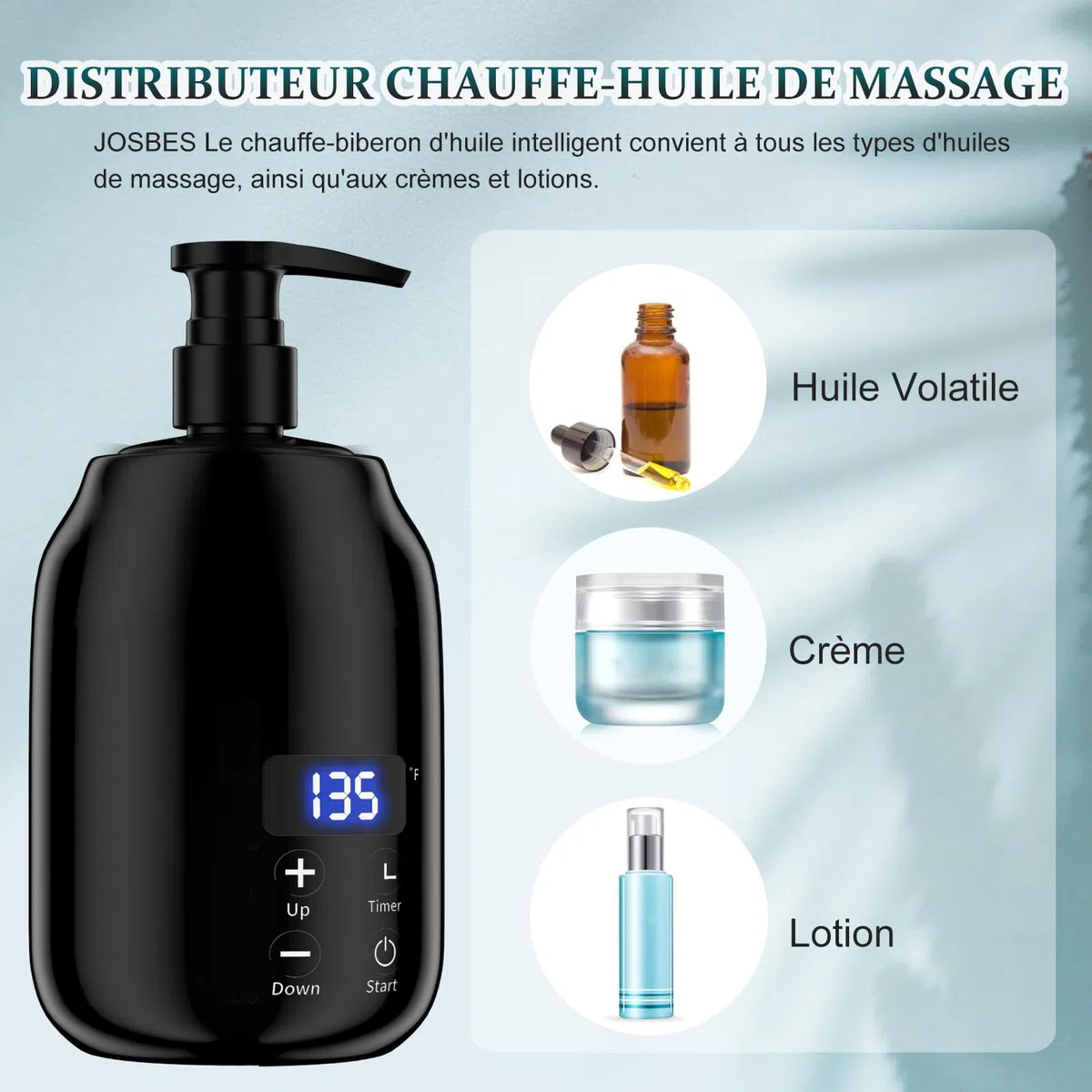 Calentador de Aceite de Masaje con Pantalla LED, Control Táctil, Temperatura Ajustable, Portátil, Calentador de Botellas de Aceite Esencial para una Experiencia de Masaje