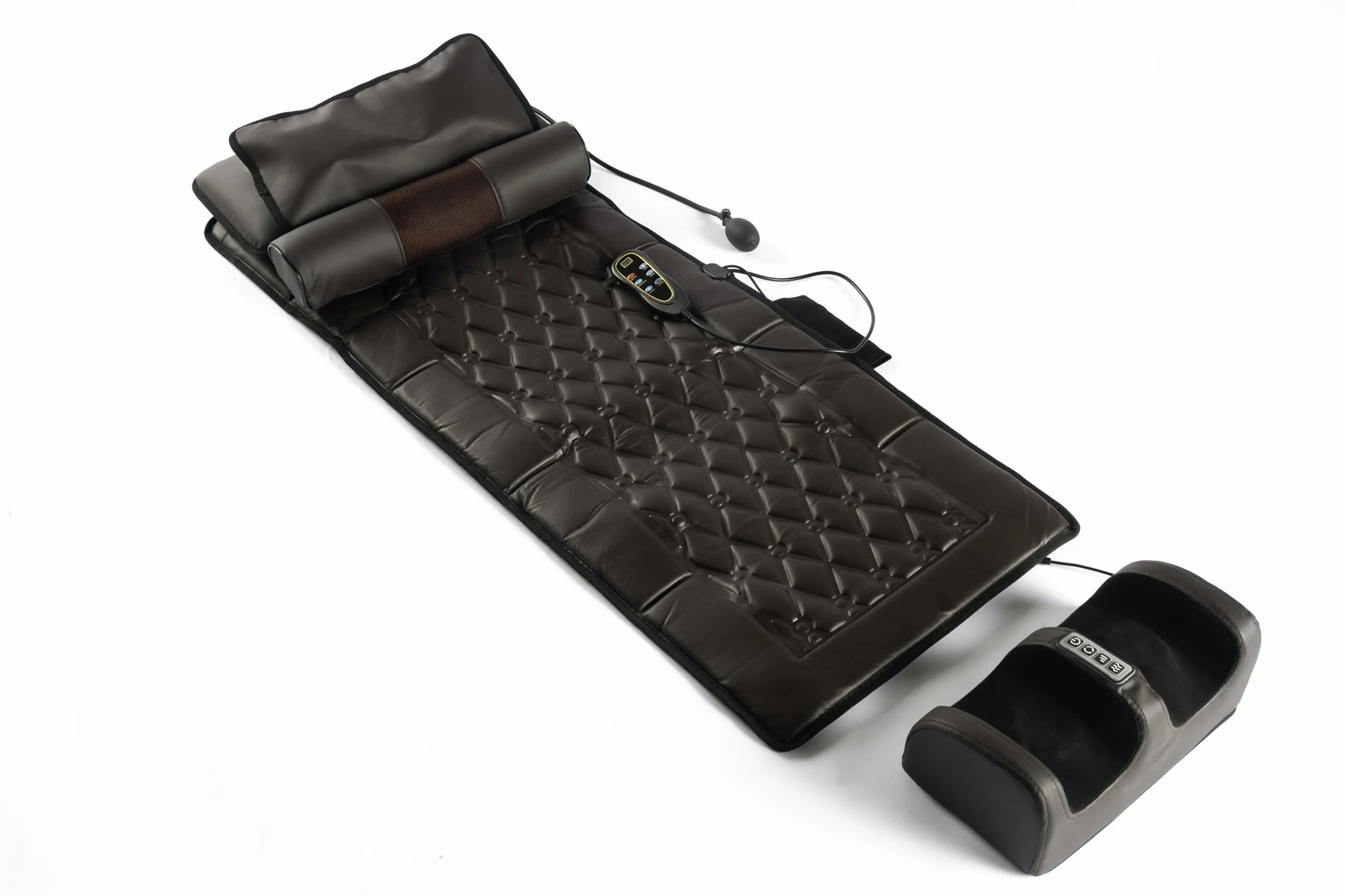 DUPI Colchoneta de Masaje para Cuerpo Completo – Masaje Shiatsu Desmontable, Calor Integrado, Plegable y Portátil, Relajación Muscular, Cuero Sintético Marrón/Burdeos