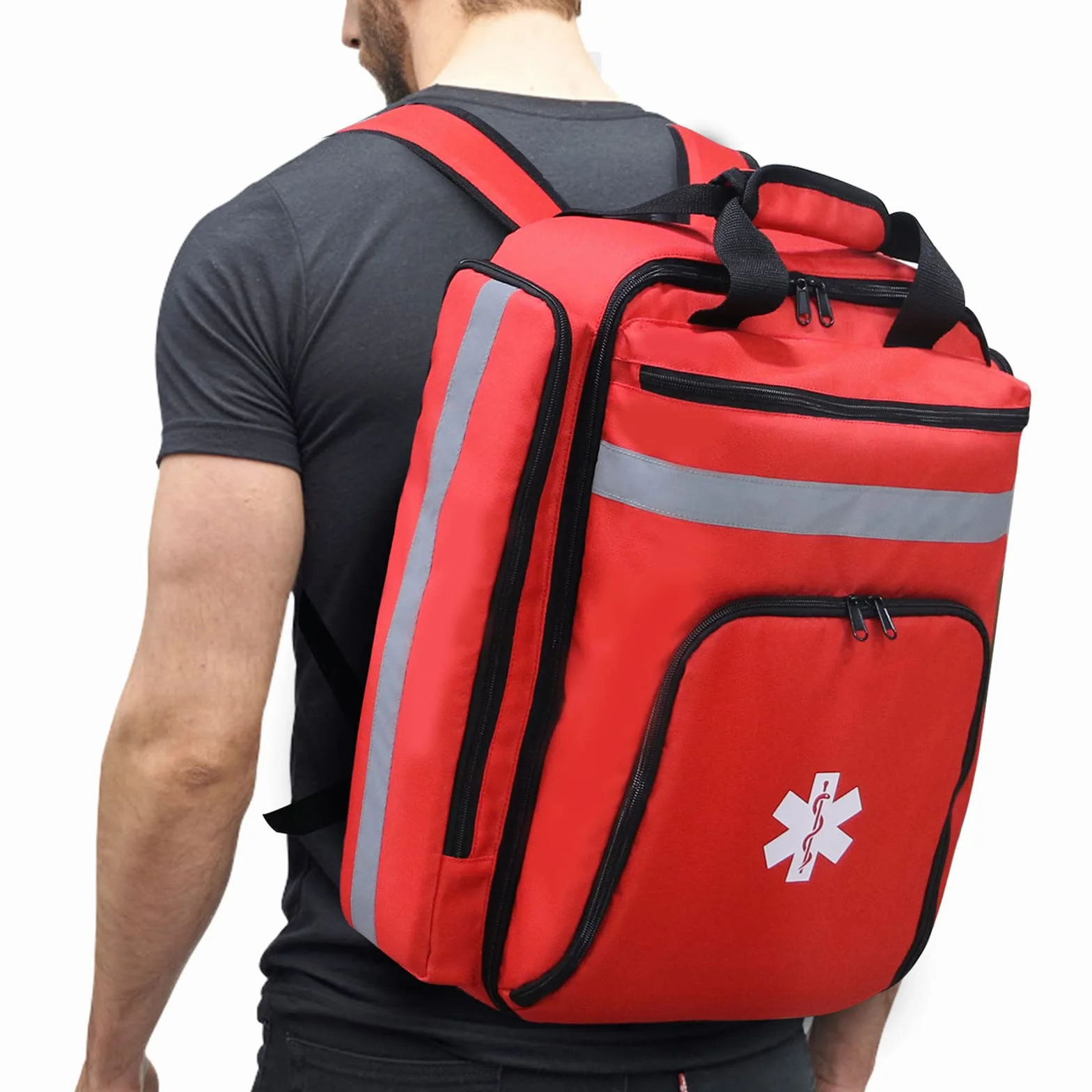 Mochila Médica de Emergencia Bolsa de Trauma Primeros Auxilios Reflectante Gran Capacidad Rojo