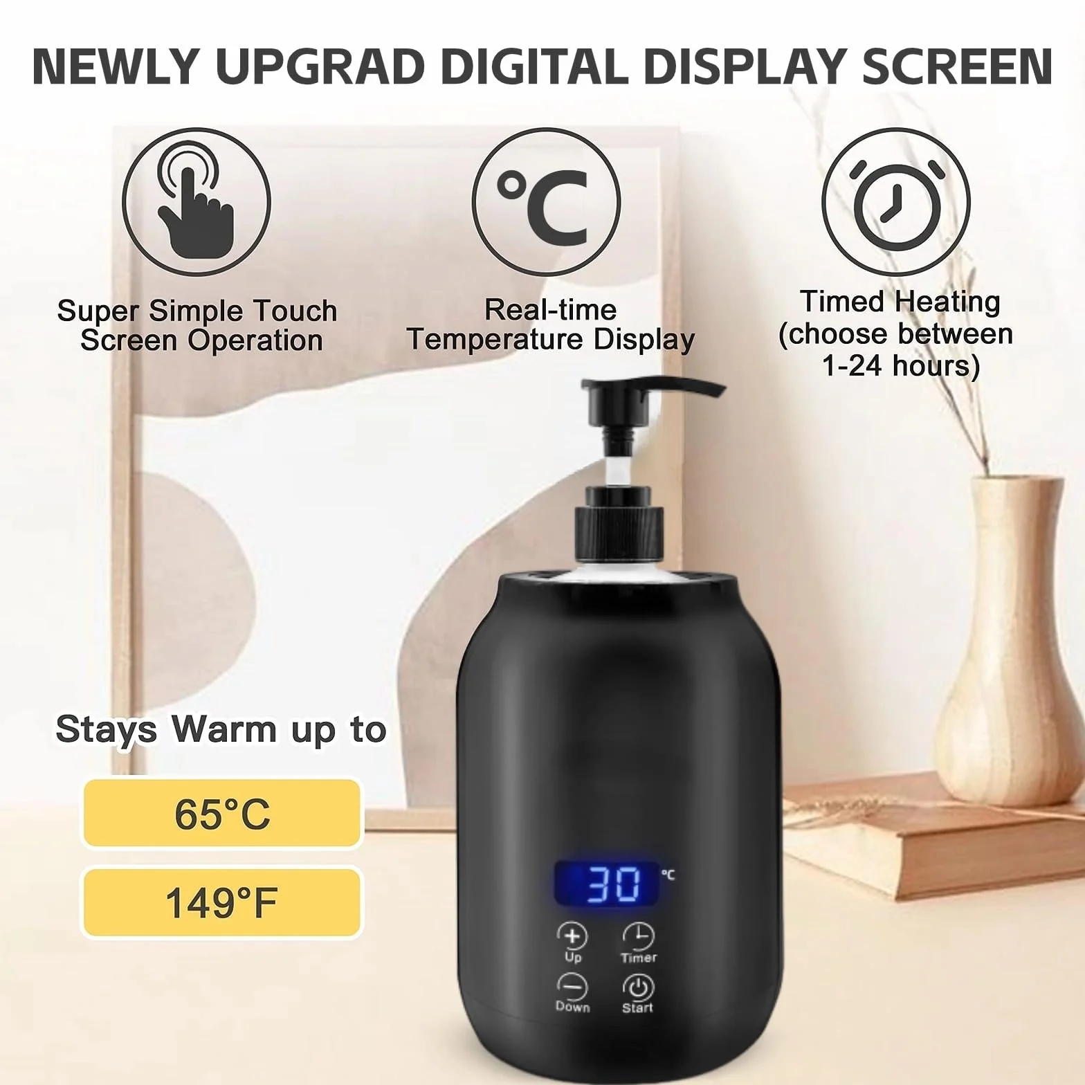 Calentador de Aceite de Masaje, Calentador de Aceite de una Sola Botella con Pantalla LED, Dispensadores de Calentador de Botella de Loción Portátil Ajustable en (Enchufe UE