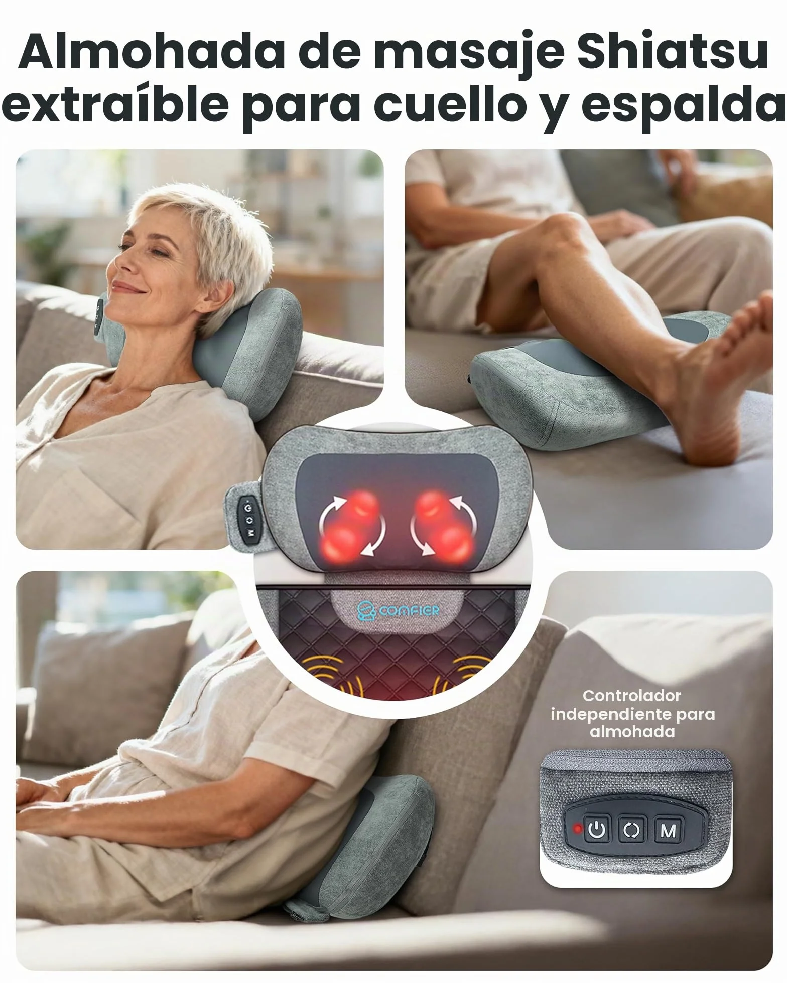 COMFIER Almohadilla de Masaje Corporal con Calor 10 Motores Shiatsu 160x56 cm