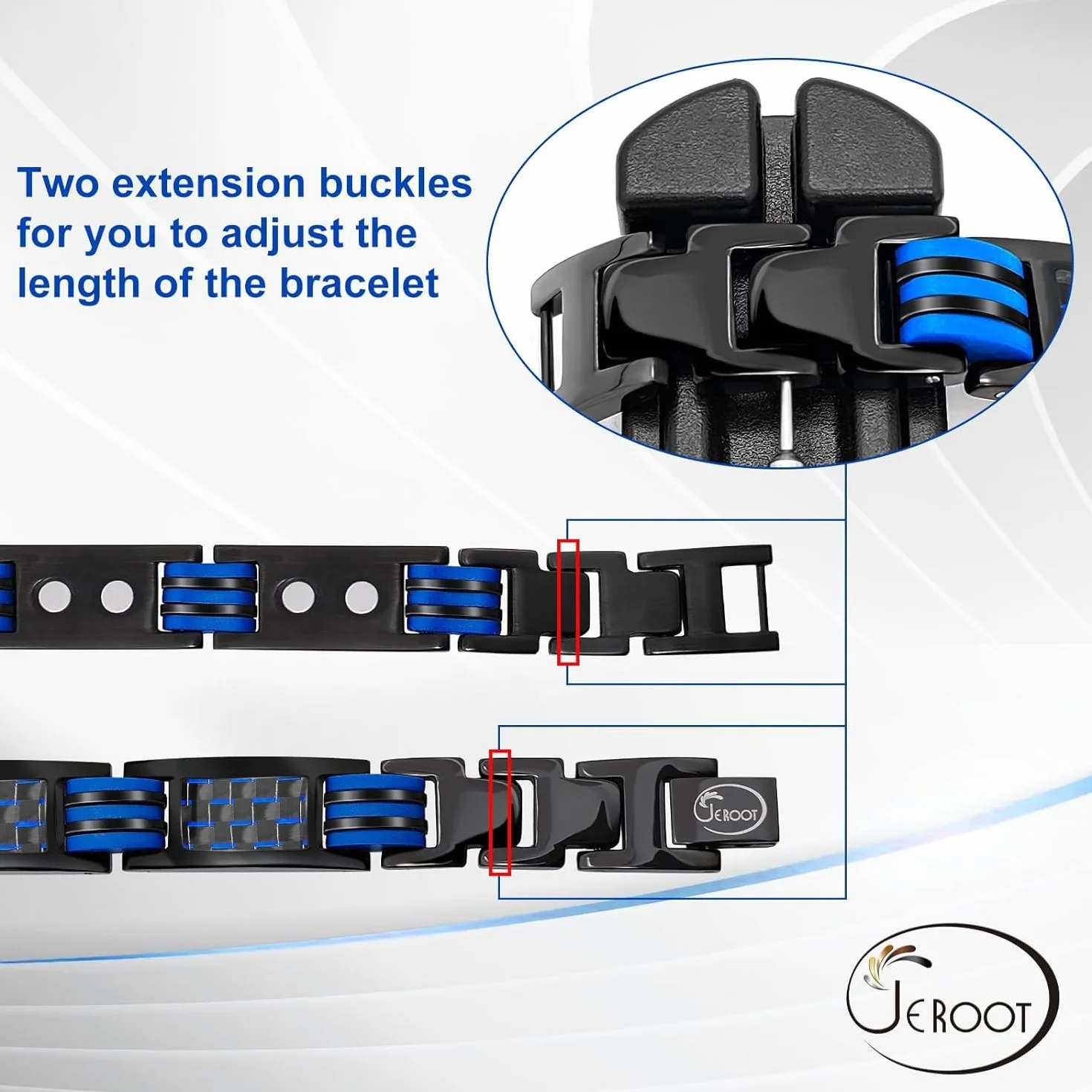 JEROOT Pulsera Magneticas de Titanio, Pulsera magnética para Hombres con 44 imanes Pulsera Ultrarresistente Brazaletes de Longitud Ajustable con herramienta de Medición para