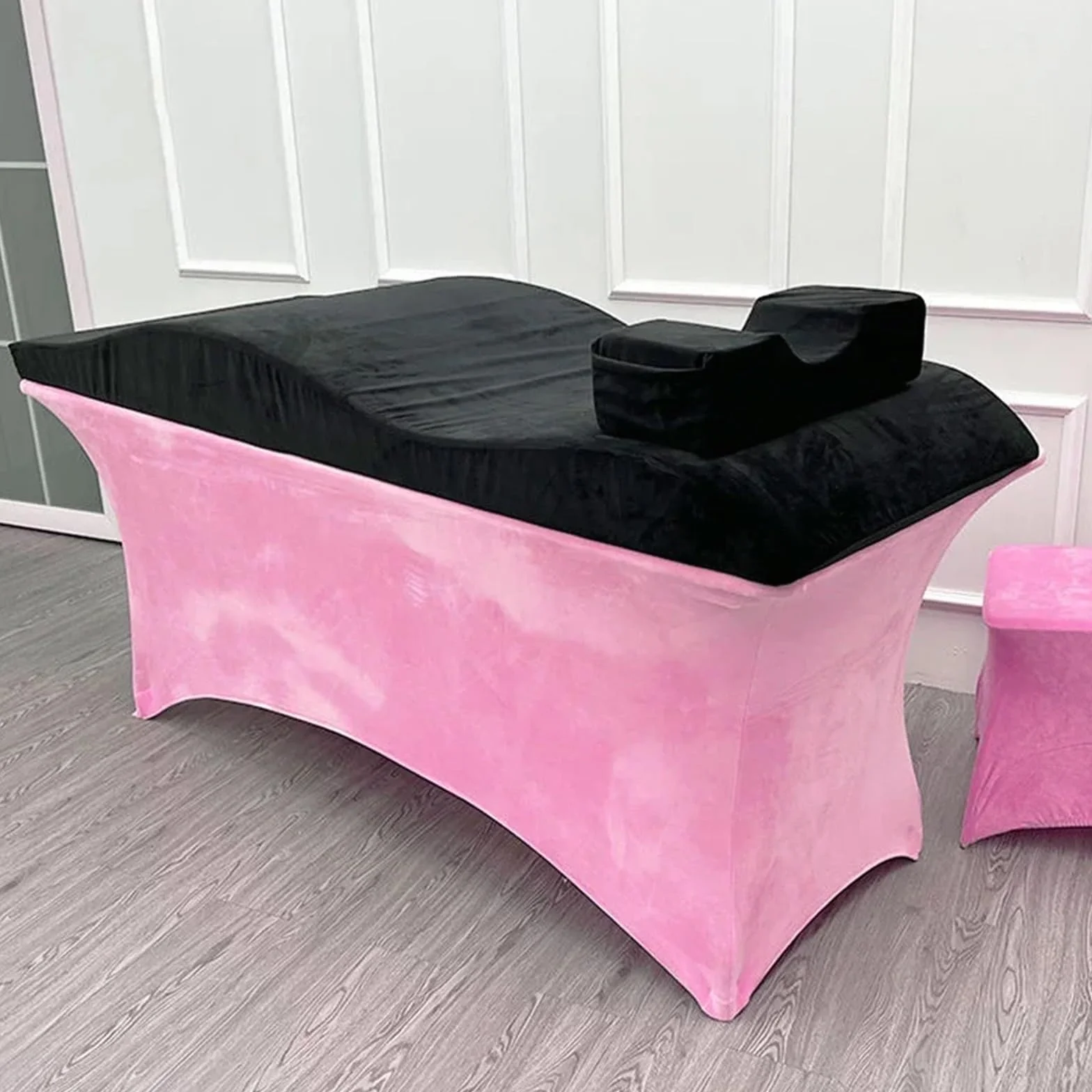 ColchóN para Camilla De Masaje Cama de Masaje Curvada con extensión for salón de Belleza, colchón de Terciopelo for Mesa de masajes para SalóN De Belleza(Black Mattress)