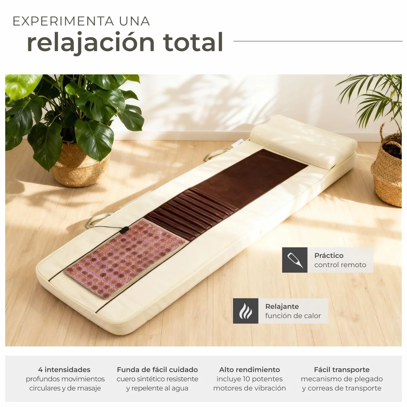 tectake® Colchoneta Masajeador Espalda con Alfombrilla de Calor de Jade, 10 Cabezales de Masaje Plegable con Bolsa de Transporte para Masajeador Espalda y Cuerpo - 186,5 x 60 x 11 cm