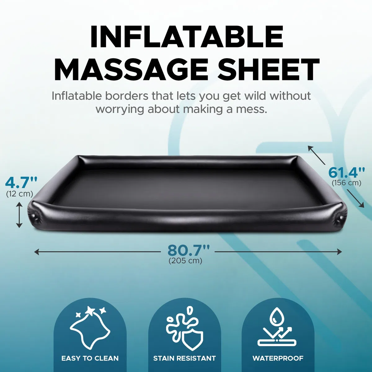 EROTICGEL Sábana de Masaje Inflable, lámina Impermeable de PVC Duradera Negra con Lados inflables, 205cm x 156cm x 12cm, sábanas de Terapia de Masaje Nuru