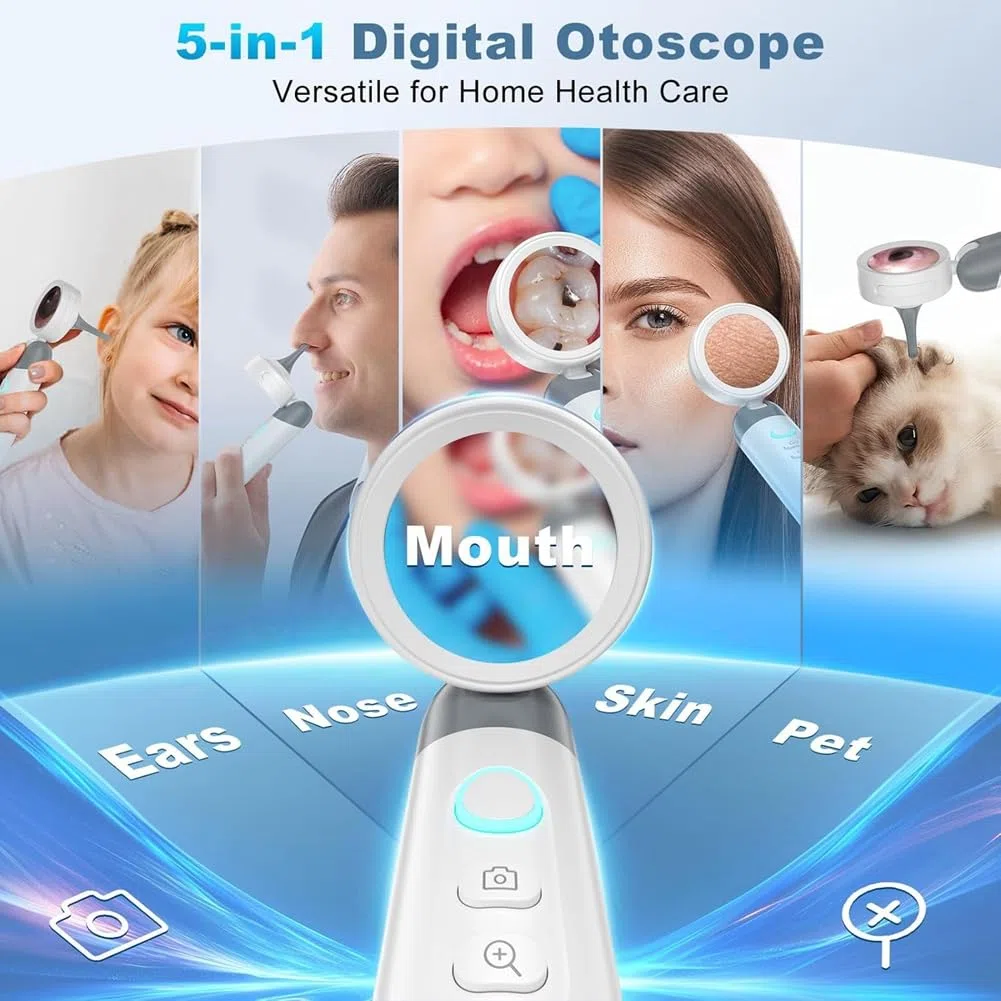 Otoscopio Inalámbrico con Cámara HD de 1080p y 4 Luces LED. Pantalla IPS de 1,38 Pulgadas. Cámara con Cabezal de Inspección.