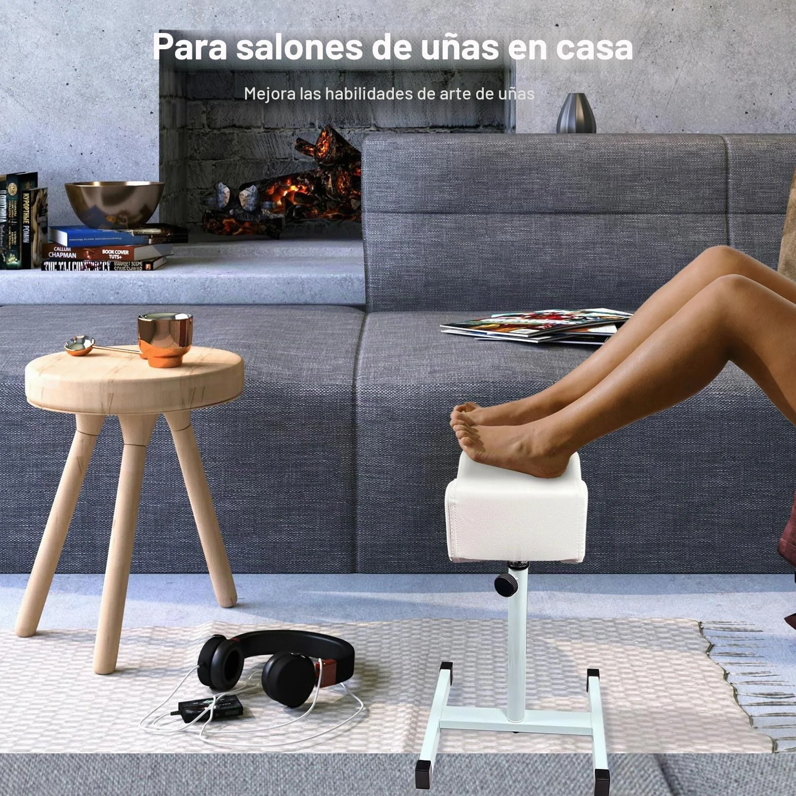 Taburete de pedicura ajustable en altura para salón de uñas, blanco