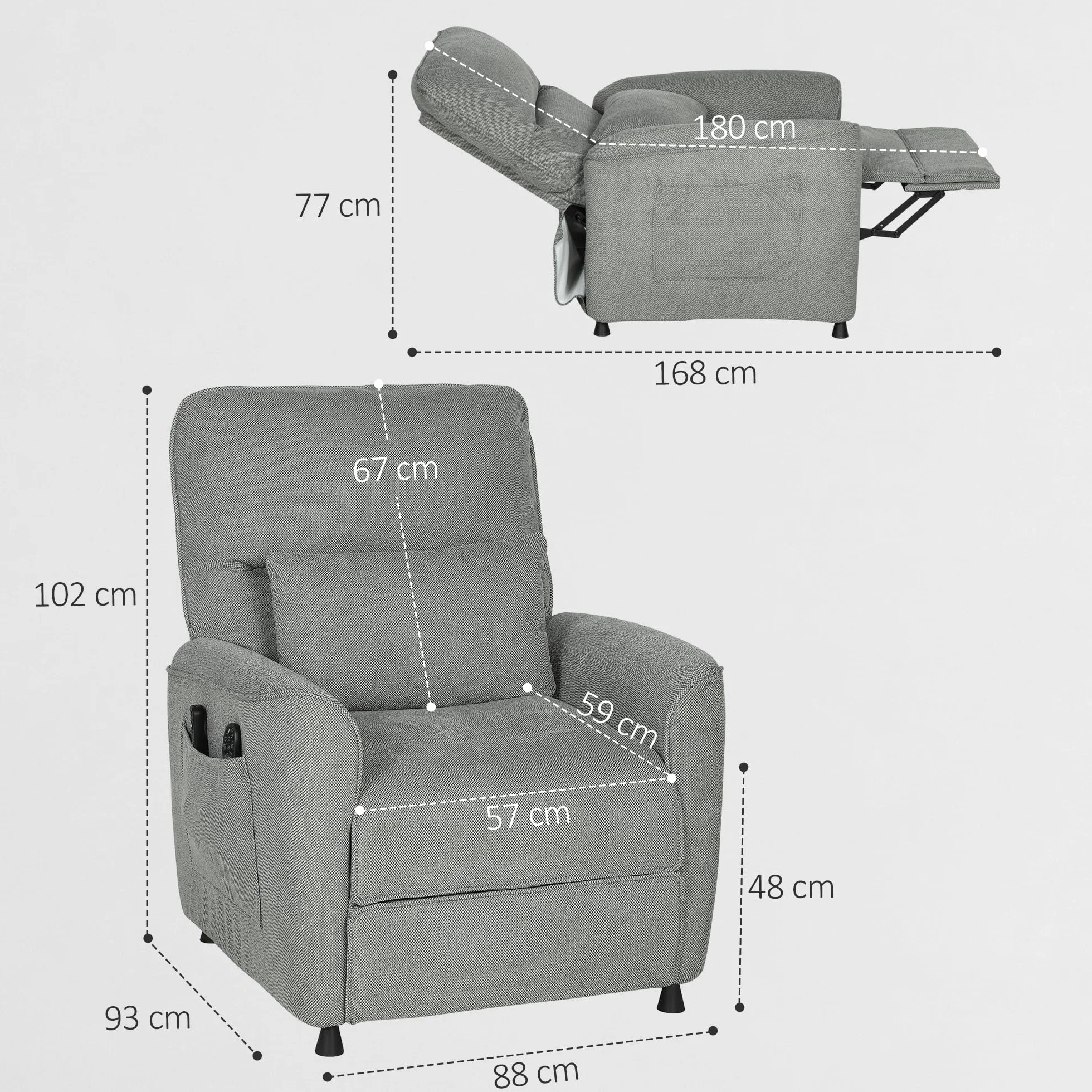 HOMCOM Sillón Relax Reclinable Eléctrico con Calor Lumbar y Masaje Vibración, Gris