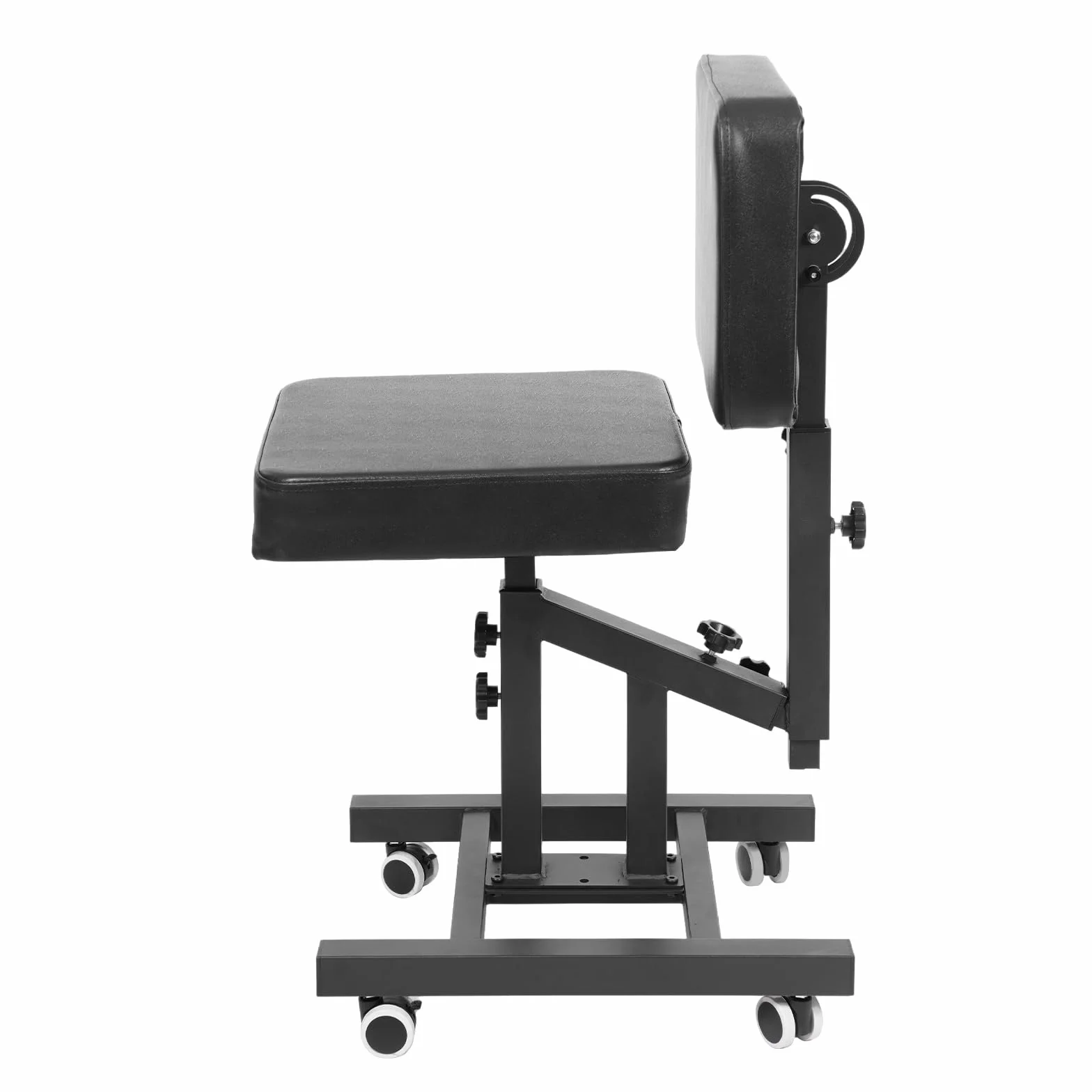 Silla de tatuaje multifunción ajustable con reposabrazos y ruedas, negra