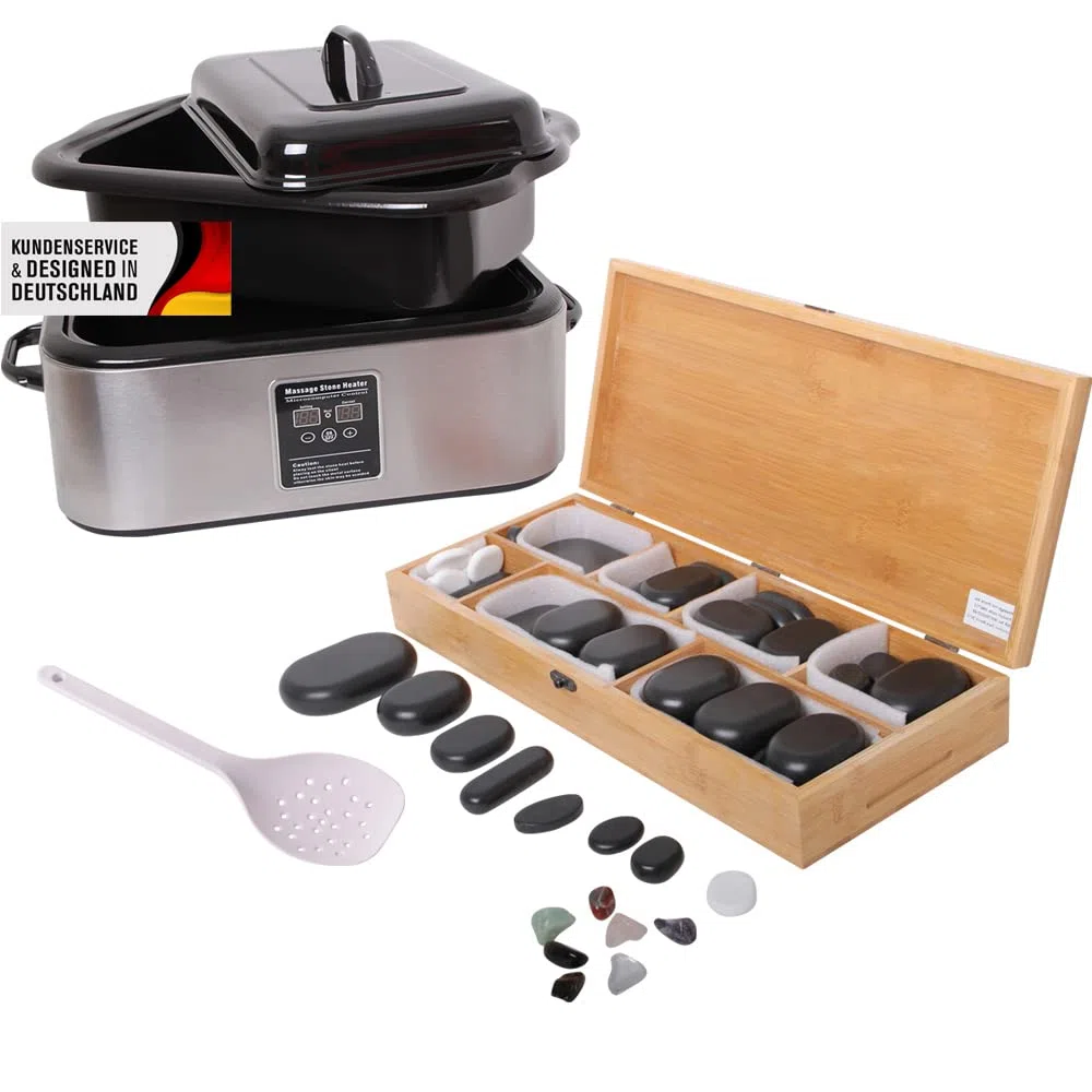 Hot Stone - Masajeador térmico (18 L, incluye 64 piedras) | Juego completo que incluye 64 piedras