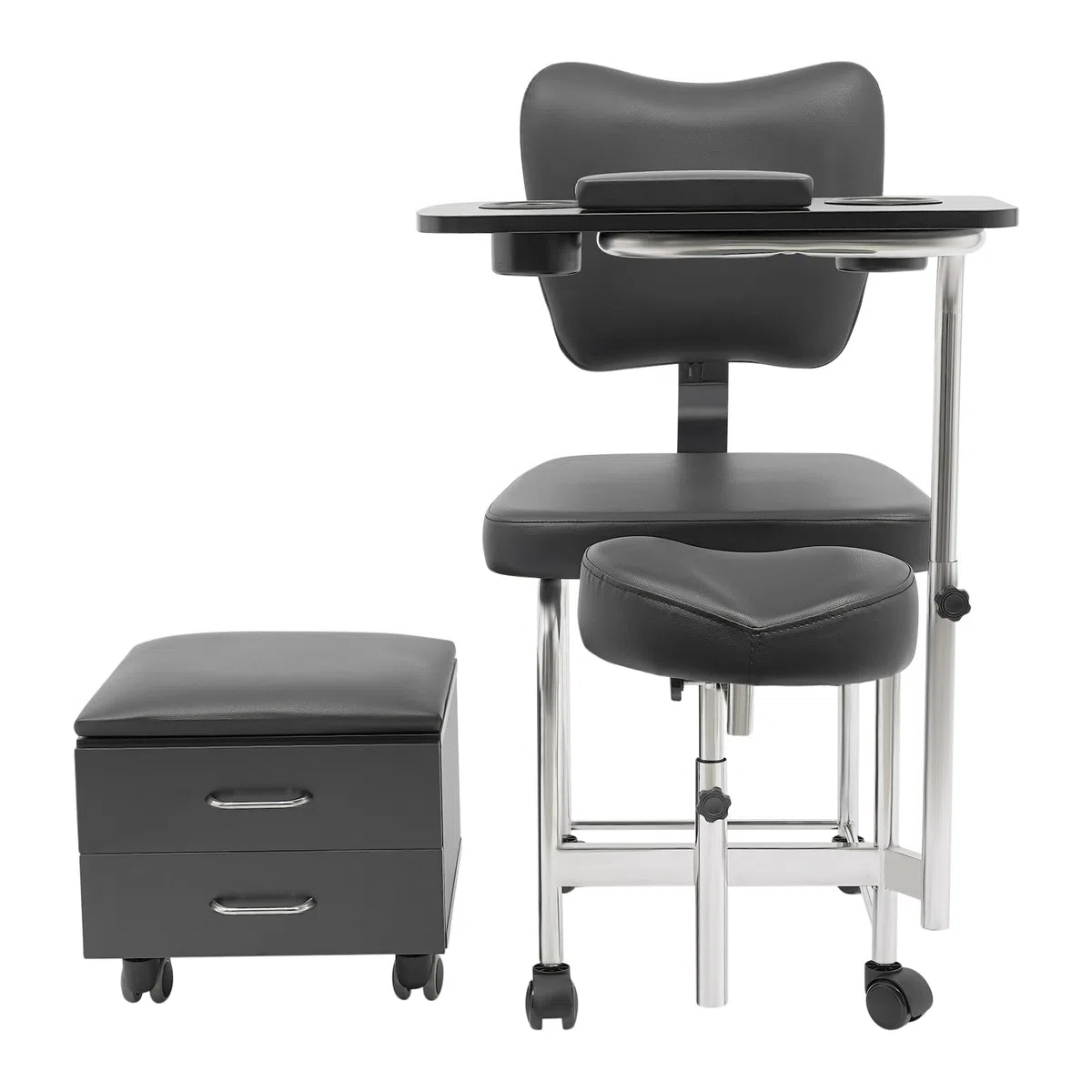 Taburete giratorio de manicura, reposapiés ajustable y soporte para manos, silla de pedicura móvil con ruedas, cómodo respaldo de esponja, taburete de masaje para spa de belleza