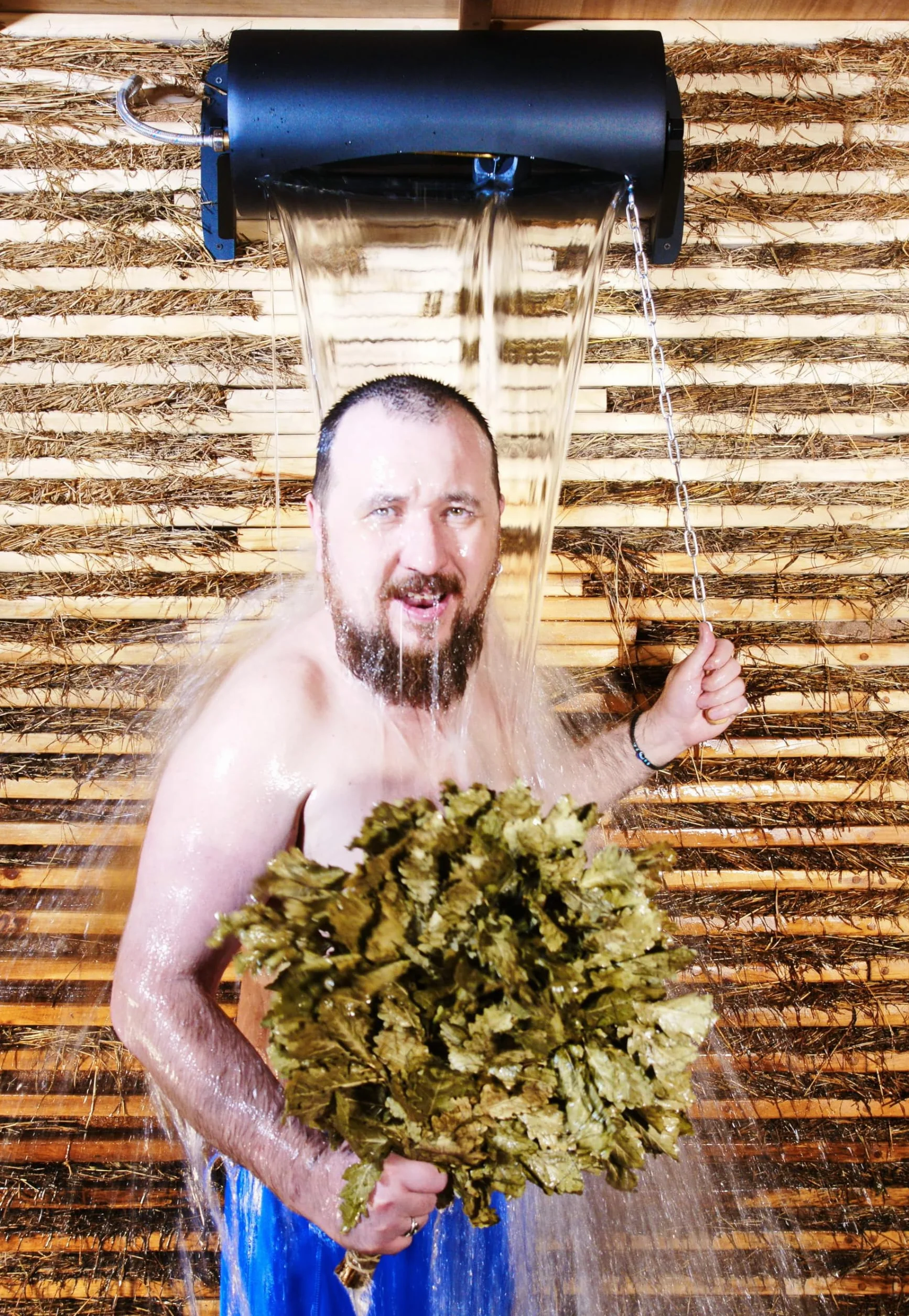 Saunainter Ducha de acero inoxidable para sauna, 16 litros, montable, recarga automática