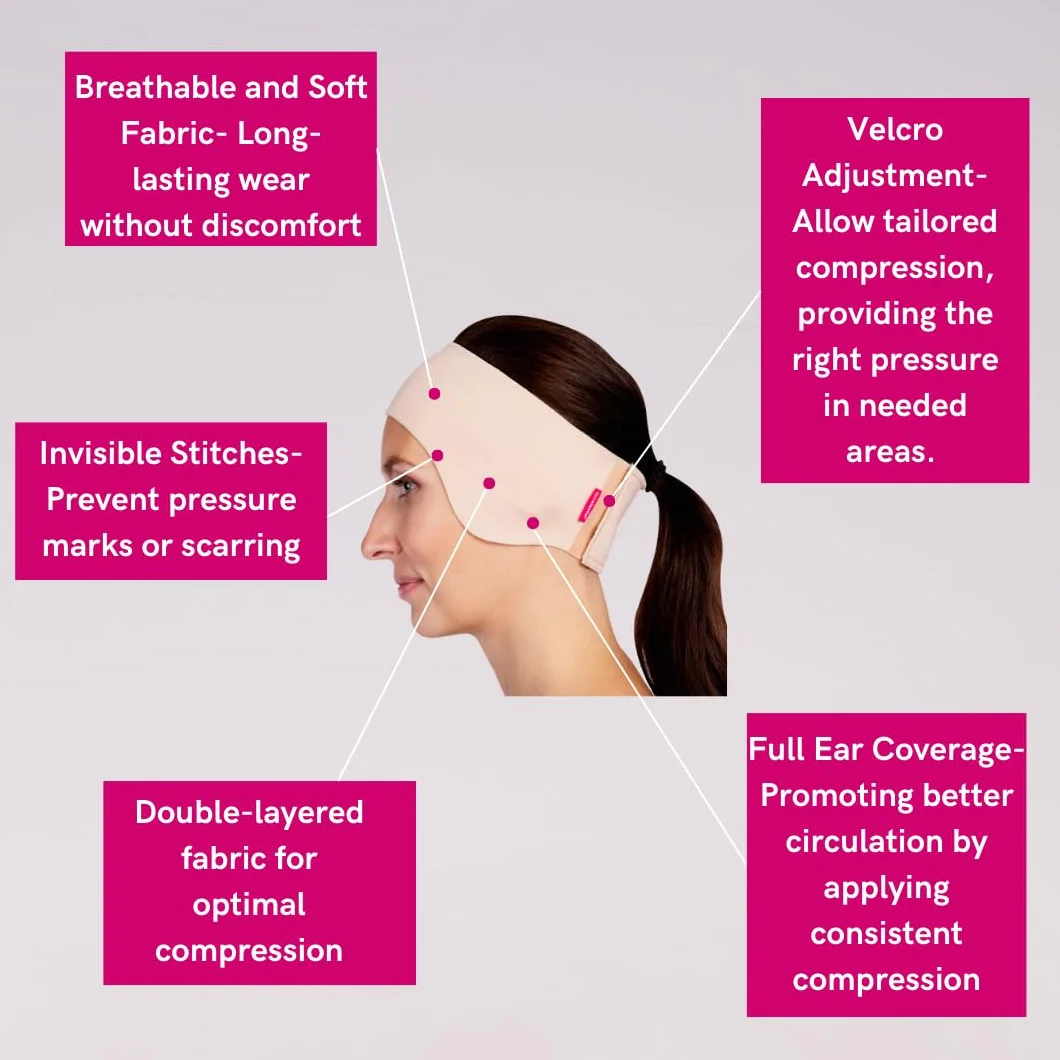 LIPOELASTIC Vendaje de oreja unisex para postoperatorio, prenda de compresión para la oreja, diadema de otoplastia como vendaje de oreja, banda de oreja de cierre automático, cómoda banda