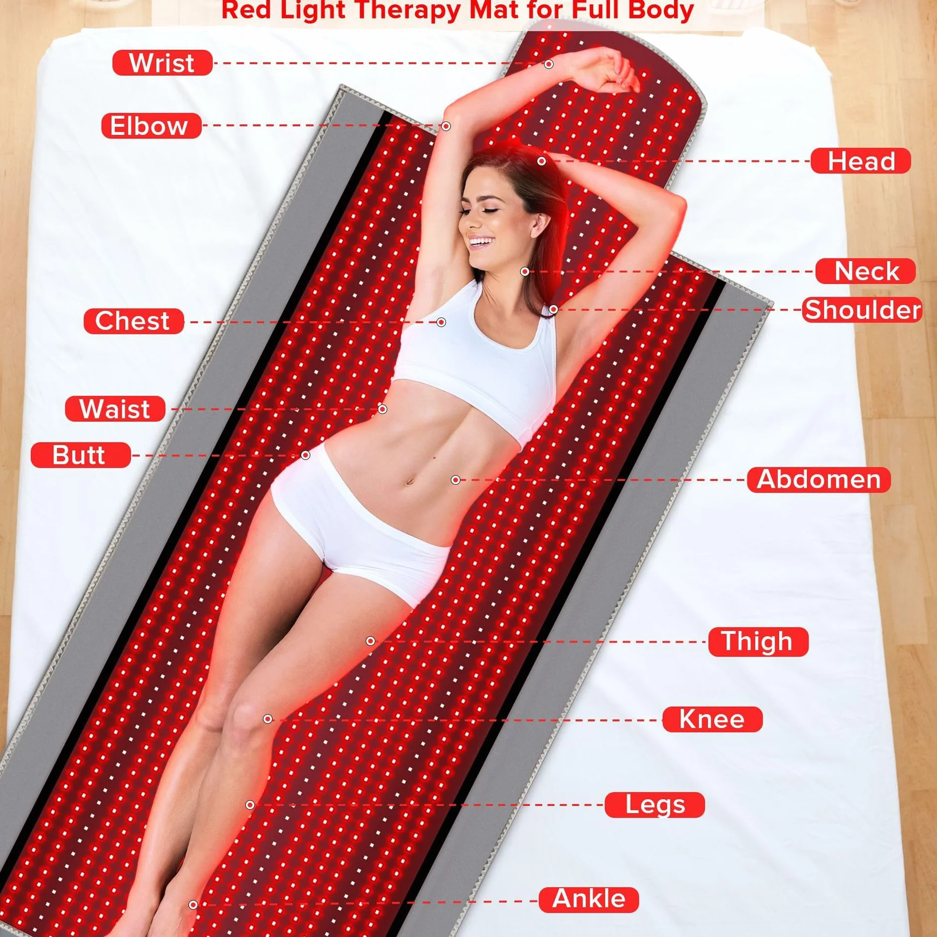 Tapete de terapia de luz roja para todo el cuerpo, tapete entero de 71 x 34 pulgadas, manta roja, 660 nm 850 nm infrarrojo cercano