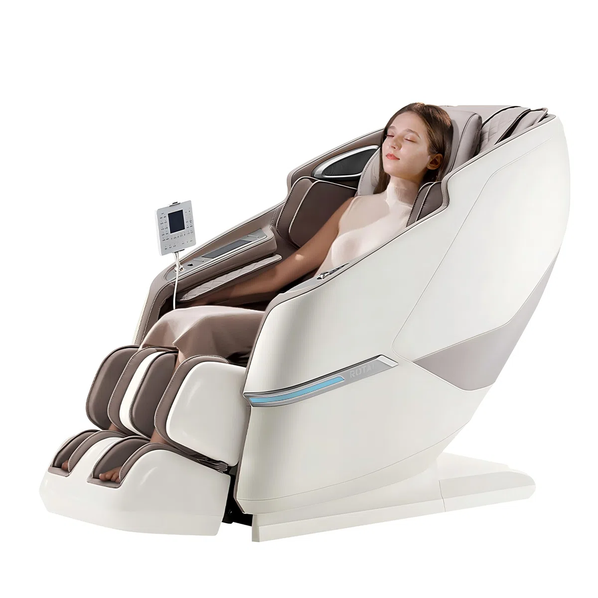 ROTAI Silla de Masajes Inteligente, Gravedad Cero, Masaje Completo con Shiatsu, Bluetooth, Función de Calefacción y Rodillos para Pies (Gris)