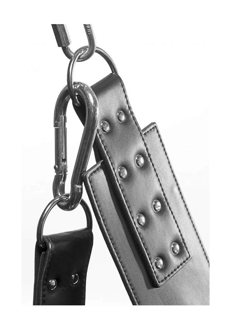 MASTER SERIES Piel Bondage Swing con estribos y funda de almohada