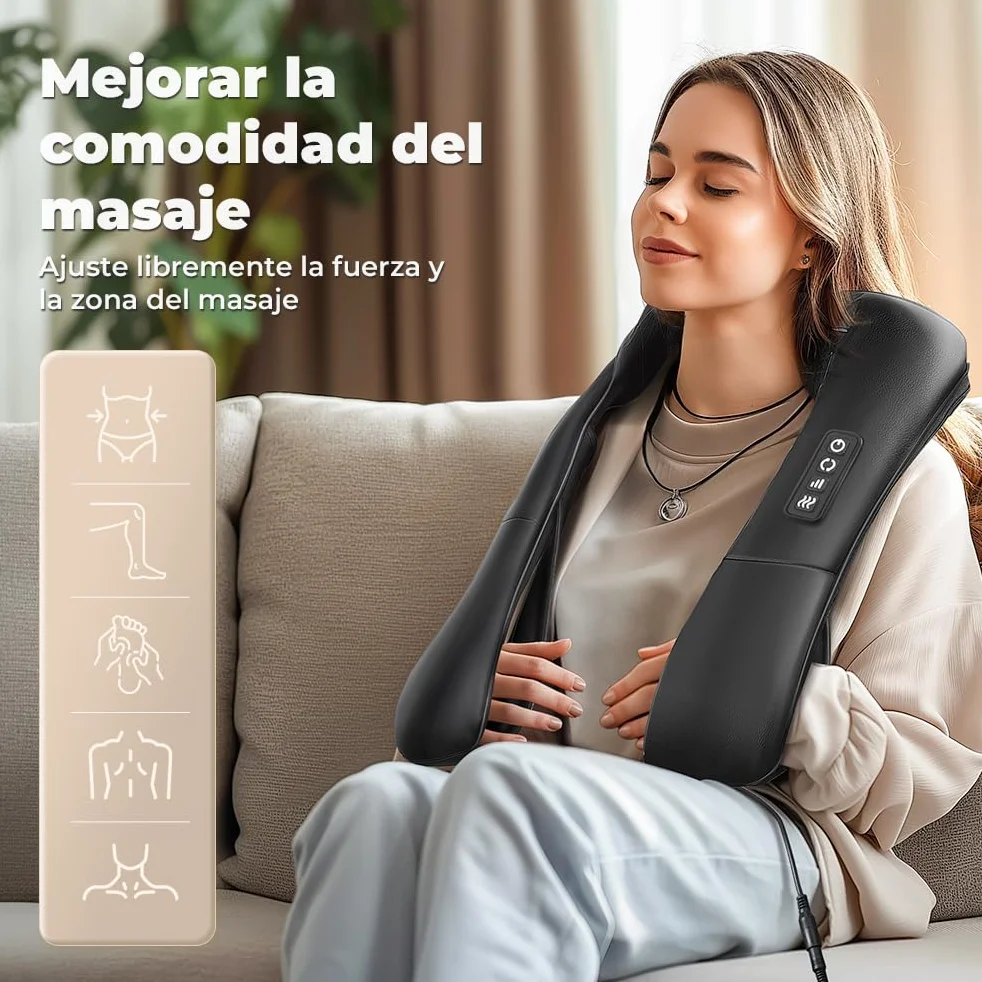 Masajeador de Cuello y Hombros con Calor 4D Shiatsu Cervical y Espalda Intensidad Ajustable