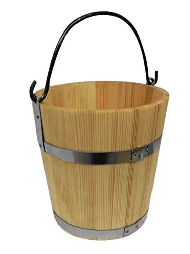 Wooden World - Cubo de Madera Grande con Anillo de Metal y asa 6l - Estilo Antiguo Muy sólido - Cubo para Sauna