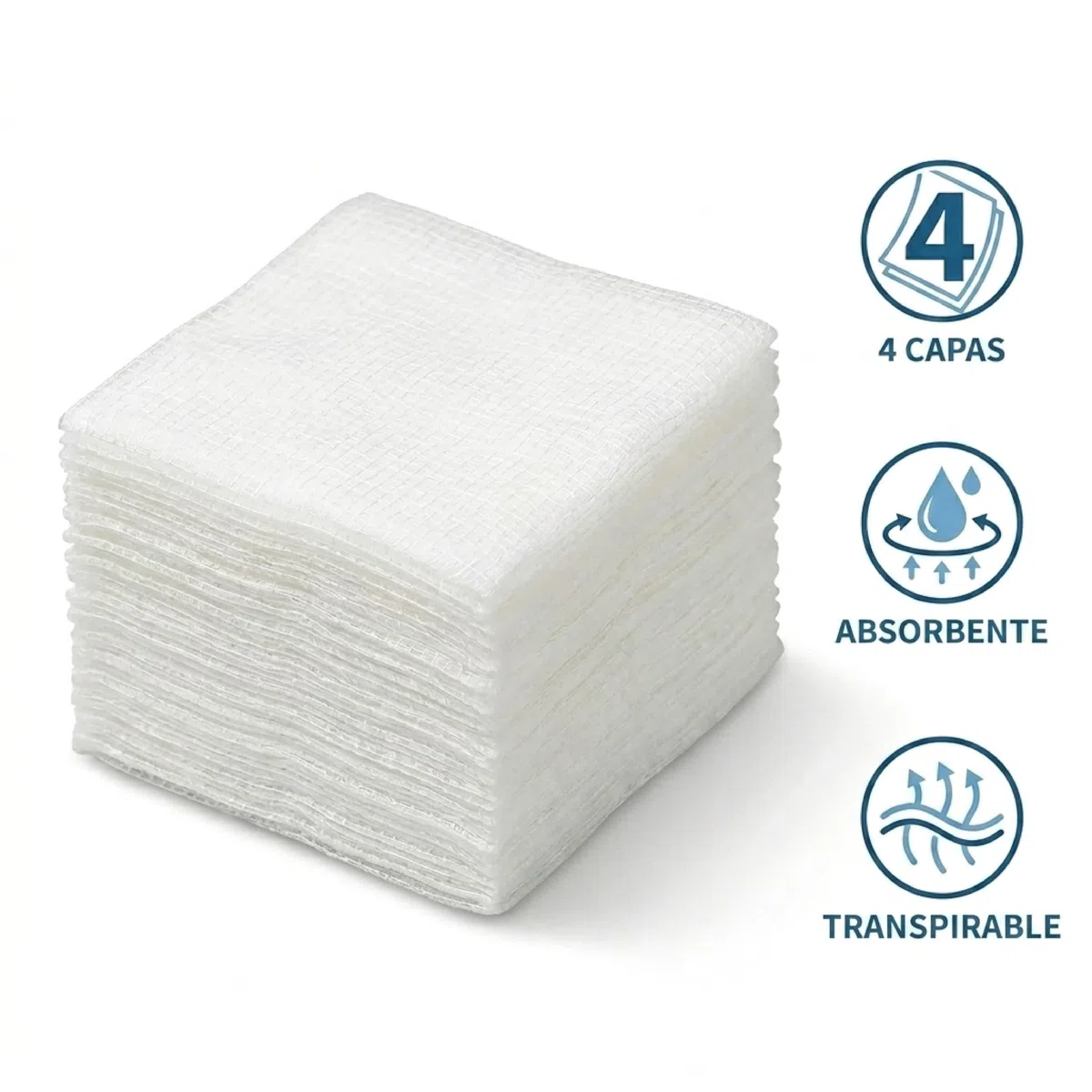 KMINA Gasas de Algodón (2500 Unidades) 13 Hilos 4 Capas 10 x 10 cm Plegadas Transpirables Alta Absorción Malla Indesmallable 100% Algodón