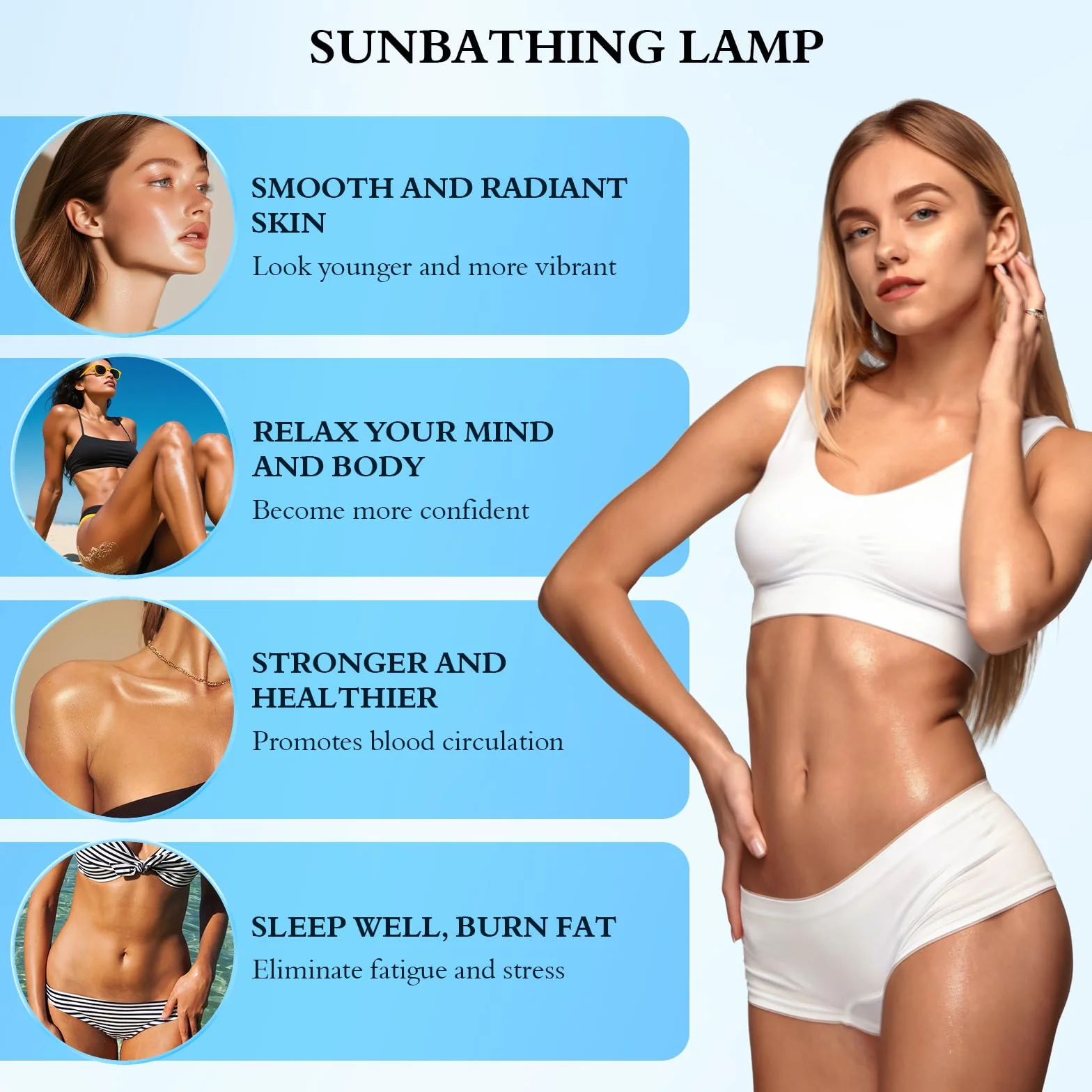 Lámpara de Bronceado 460nm 50W 225 LEDs Solarium Hogar 5 Niveles Luminosidad 4 Temporizadores Altura Ángulo Ajustables Rostro Cuerpo