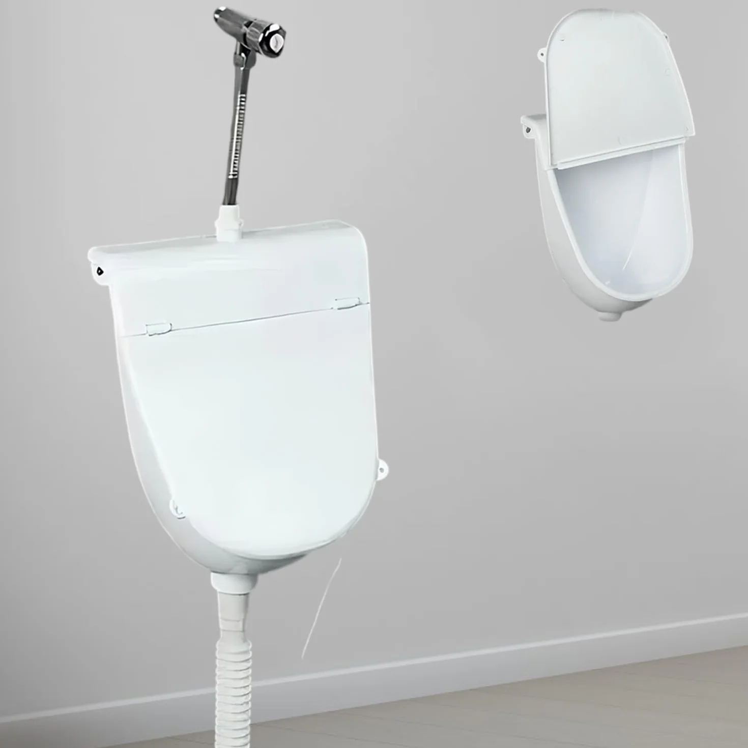 Orinal de plástico con tapa, Orinal para hombres montado en pared pissoir WC set, Orinal sin perforar para casa, garaje, jardín, camping y construcción Blanco