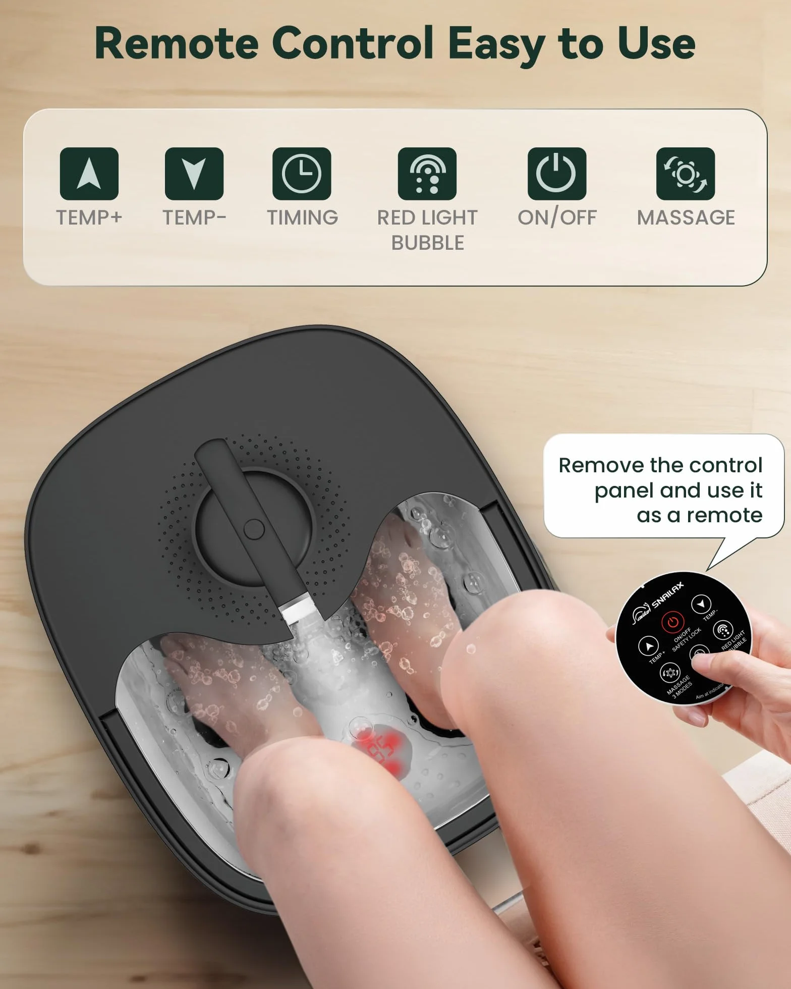 Snailax Bañera Spa Masajeador de pies con calor, Mando a distancia, Shiatsu, Plegable