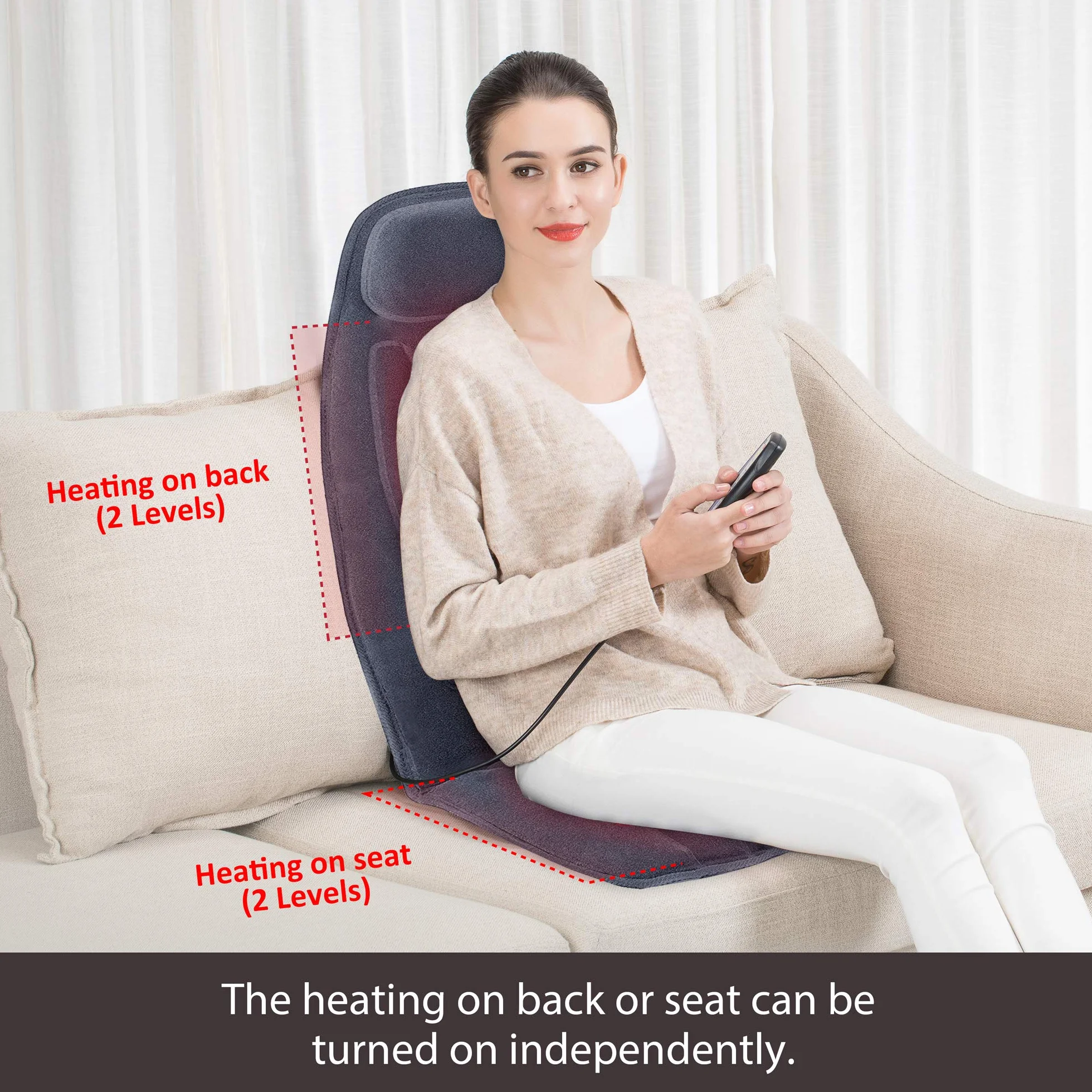 Snailax Asiento de Masaje con Calor, 10 Motores de Vibración, Cojín Masajeador para Espalda, Relajación