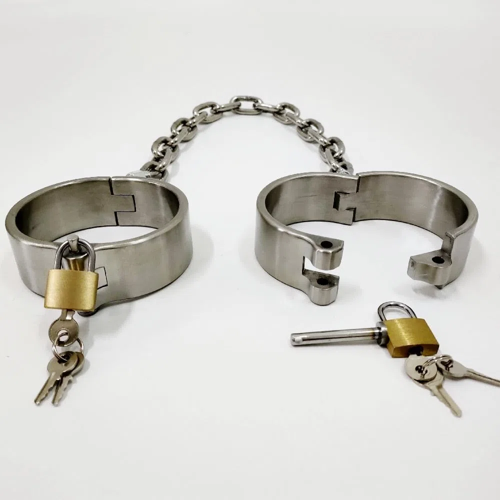 Collar de acero BDSM con cerradura, esposas y tobillos sexuales - Juego de bondage intenso for hombres, mujeres y parejas(Fußfesseln,Frauen)