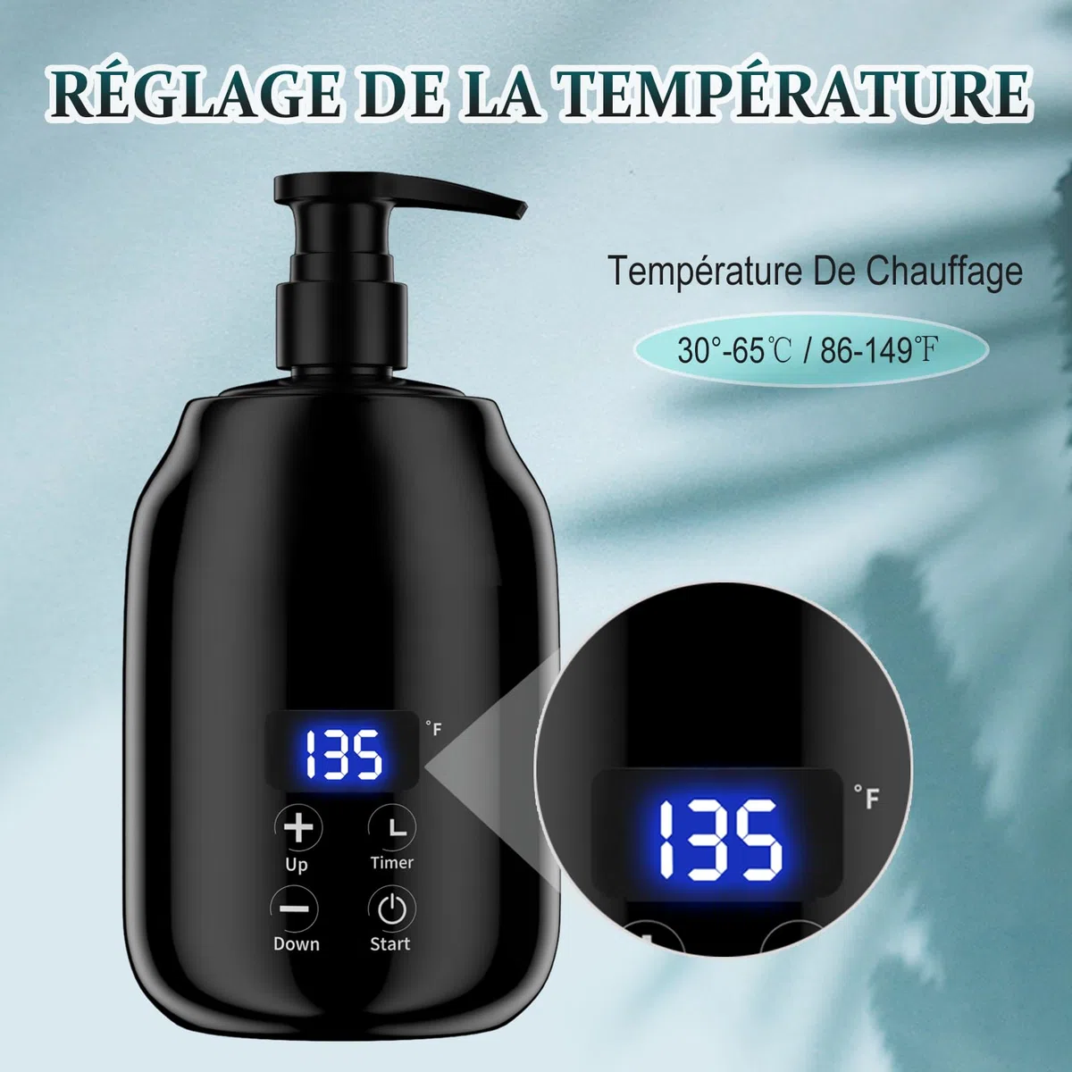 Calentador de Aceite de Masaje con Pantalla LED, Control Táctil, Temperatura Ajustable, Portátil, Calentador de Botellas de Aceite Esencial para una Experiencia de Masaje