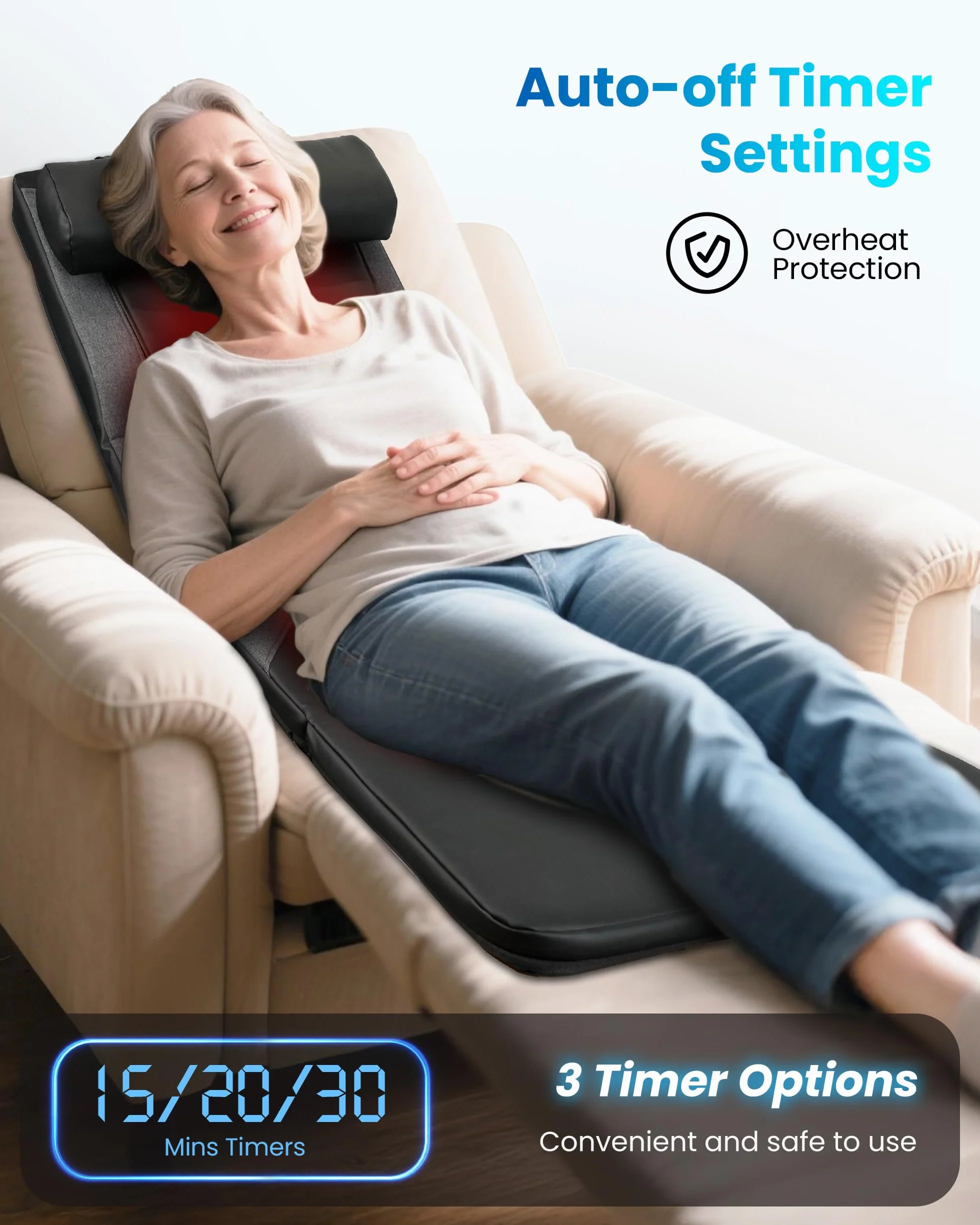 COMFIER Colchoneta de Masaje Cuerpo Completo con Calor y Masaje Shiatsu en la Espalda, Masaje Profundo, Masajeador de Espalda Función de Vibración, Apta para Sillas, Sofás o Camas, Regalo Mujer Hombre