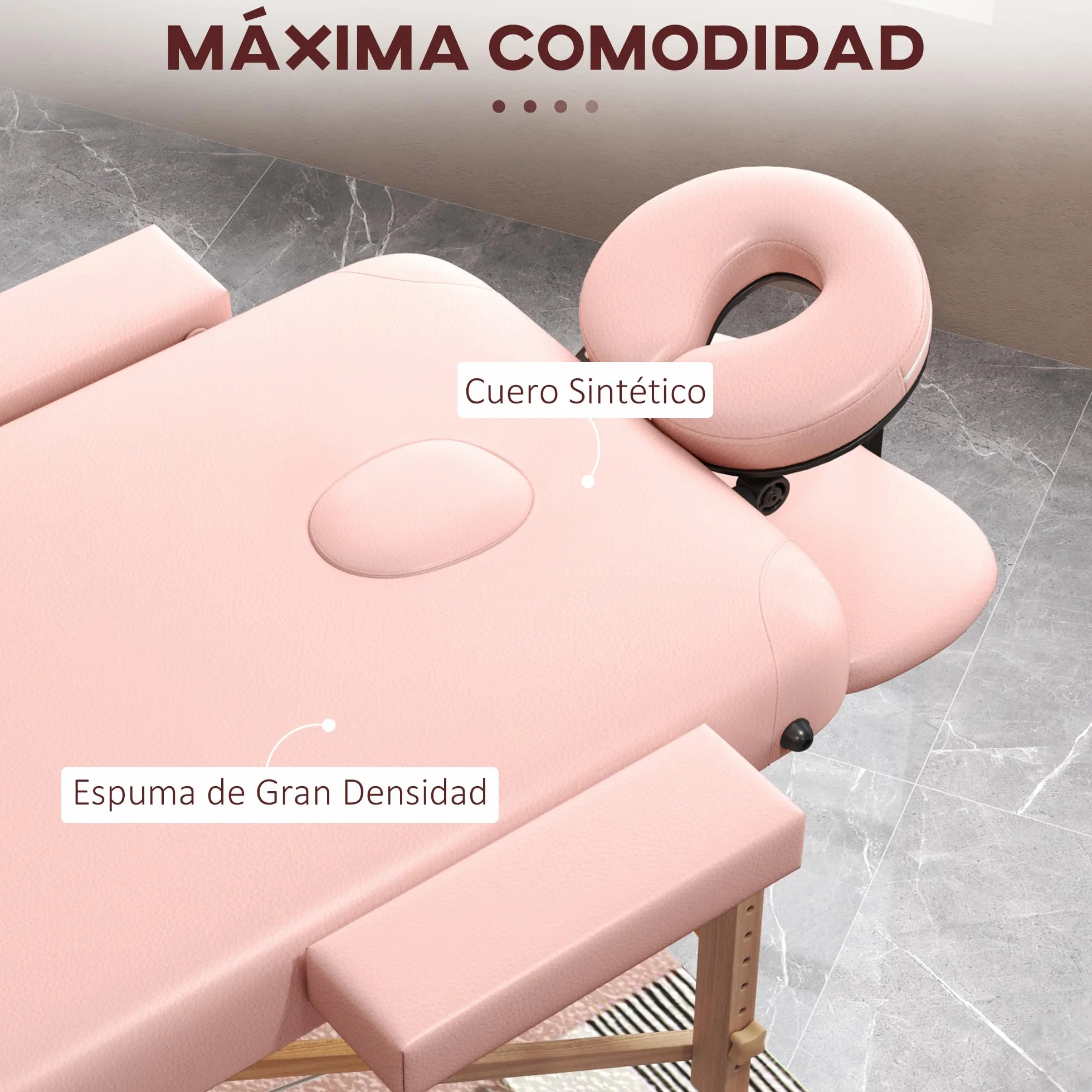 HOMCOM Camilla de Masaje Plegable 210x81 cm Profesional con Reposacabezas Extraíble y Altura Regulable Rosa