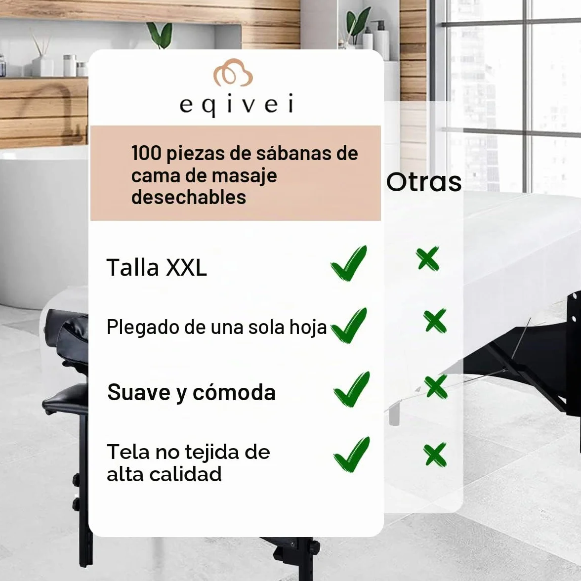 Sabanas Desechables Camilla Masaje 100x200 cm, No Tejidas, Blanco, 100 PCS