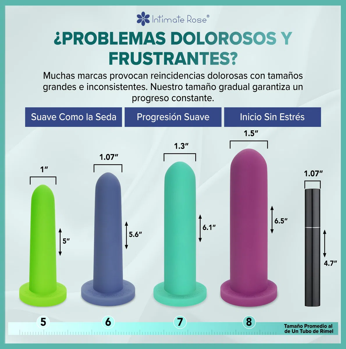 Intimate Rose Dilatadores Vaginales Talla 5–8 – Silicona Médica para Vaginismo y Rehabilitación del Suelo Pélvico | Dilatador Vaginal Ginecológico Progresivo, Set de 4