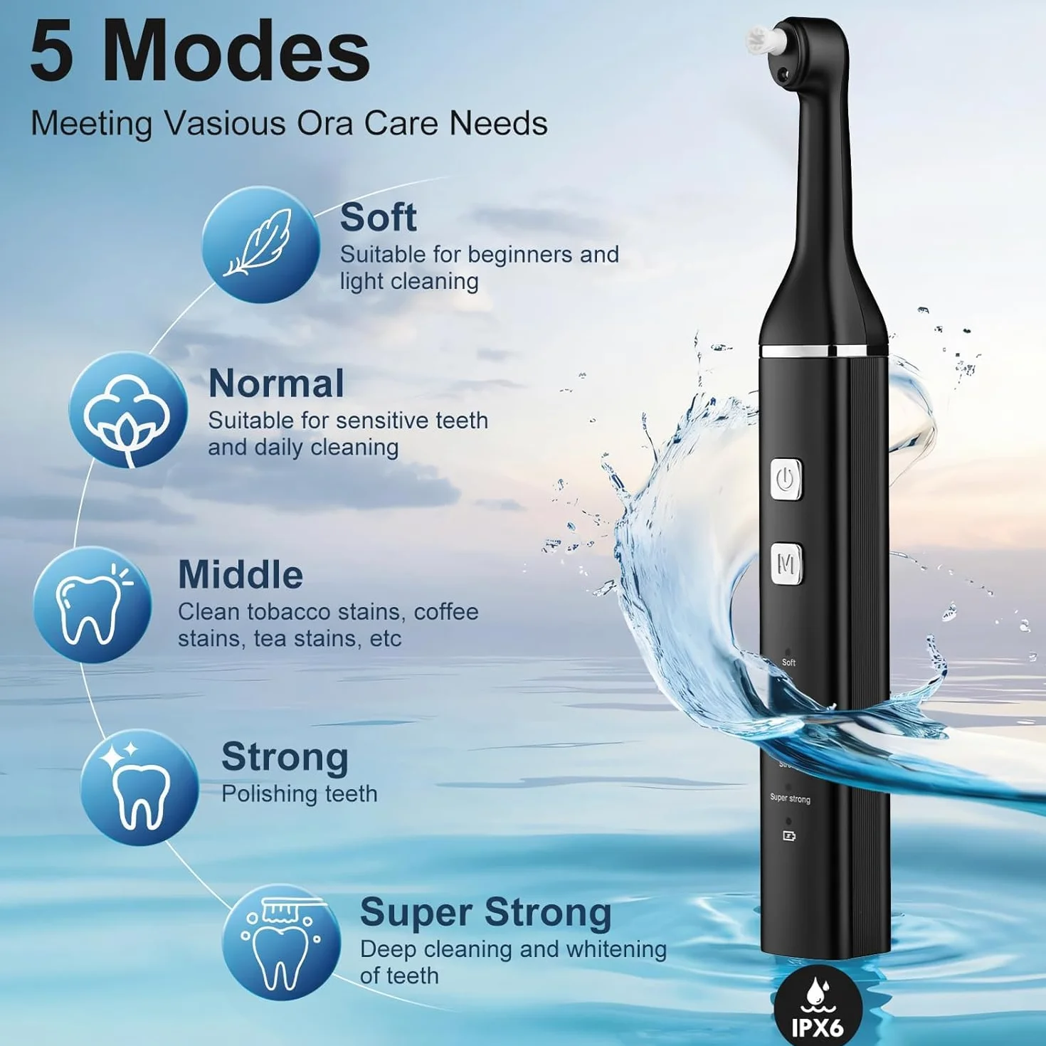 Kit Blanqueamiento Dientes, Pulidor eléctrico de dientes, Limpiador Sarro Dental,Para Limpieza Dental,Blanqueamiento Dental Reduce la Placa, IPX6 Resistente al Agua Negro