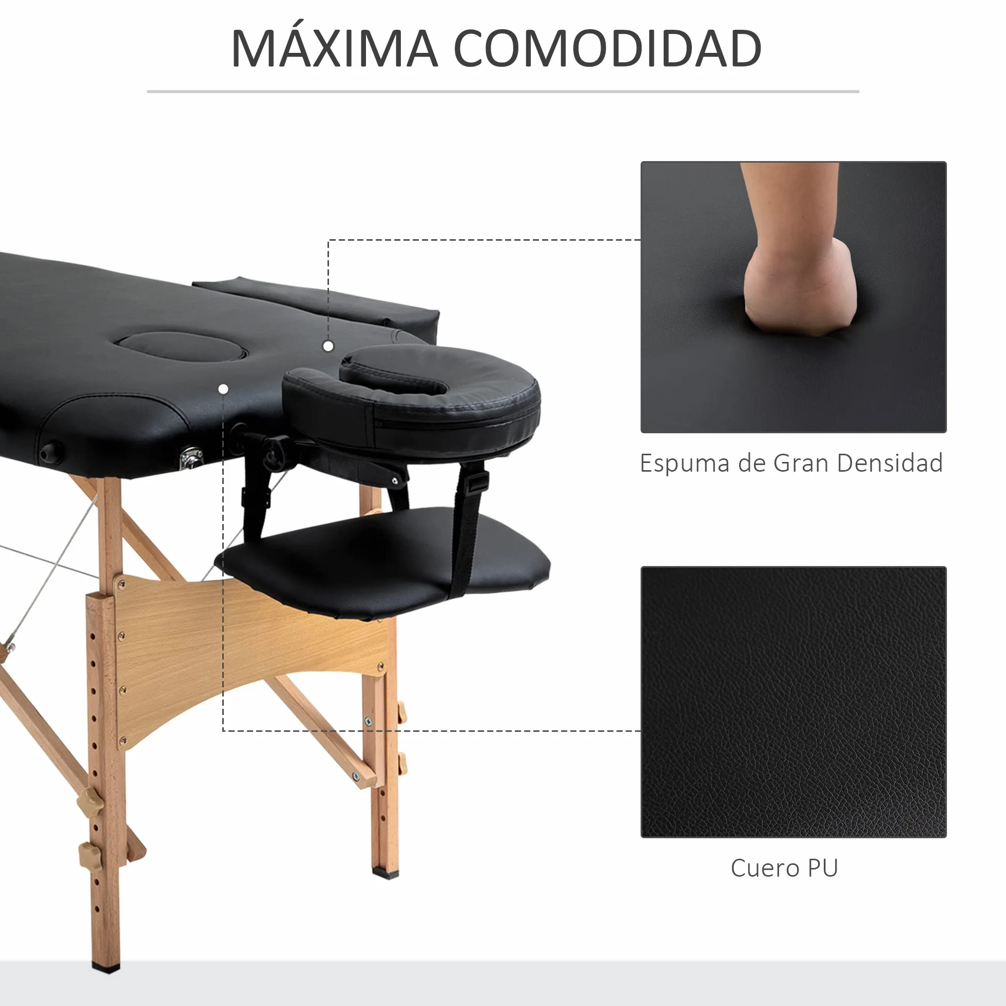 HOMCOM Camilla de Masaje Plegable 210x81 cm Profesional con Reposacabezas Extraíble y Bolsa de Transporte Negro