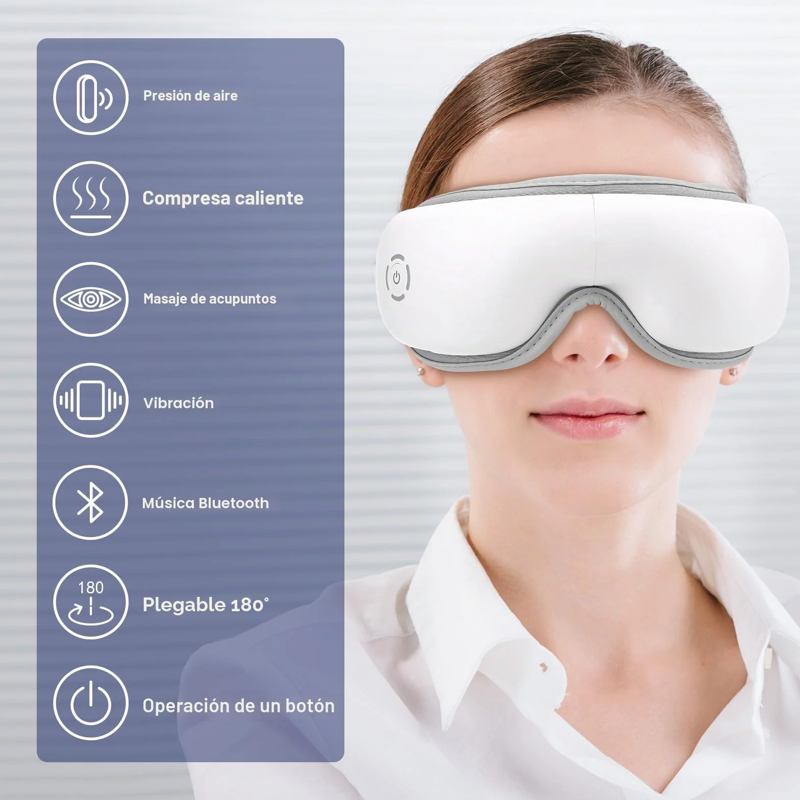 Mafiti Masajeador de ojos con calor compresión de aire Bluetooth recargable aliviar tensión ocular ojeras ojos secos mejorar sueño Blanco
