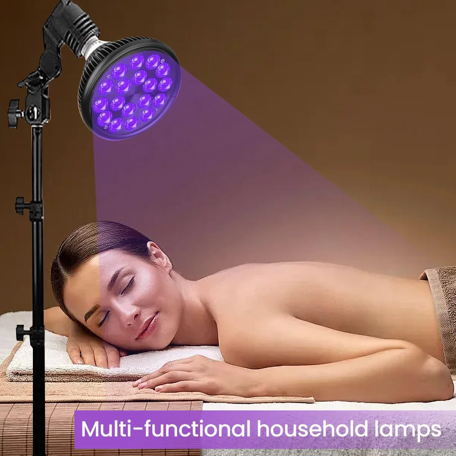 Lámpara de bronceado facial LED 395 nm 18 luces, altura ajustable 38.5-78.7 pulgadas, rotación 180°, autobronceadora para hogar y salón