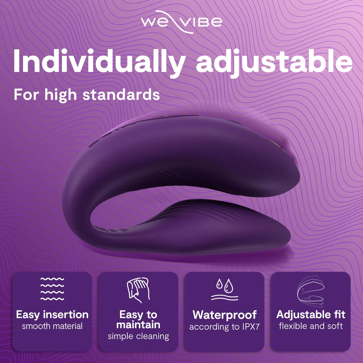 We-Vibe Chorus vibrador con sistema de manos libres para parejas, con mando a distancia, ajuste regulable, compatible con la aplicación We-Connect - morado