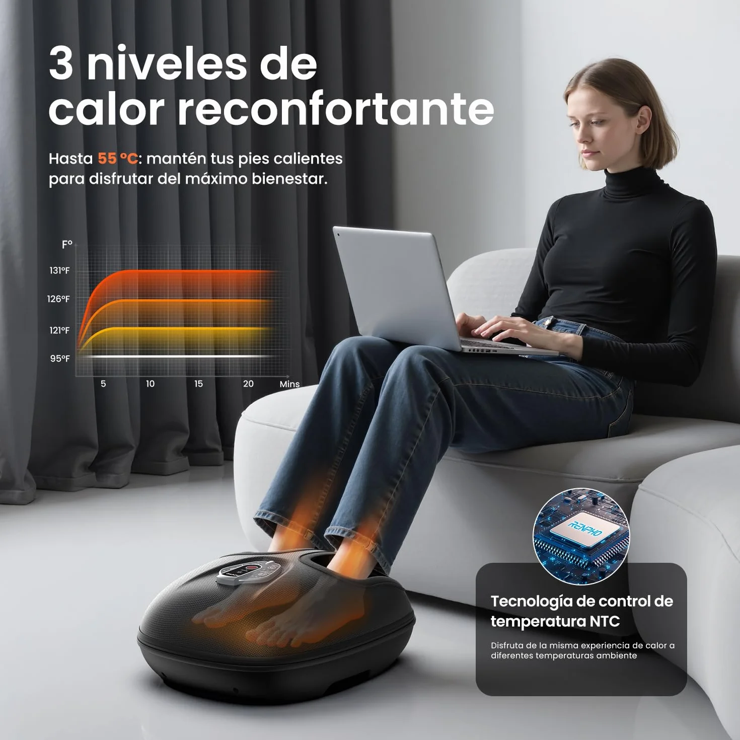 RENPHO Masajeador de pies con calor para fascitis plantar, Shiatsu, Compresión, 3 intensidades