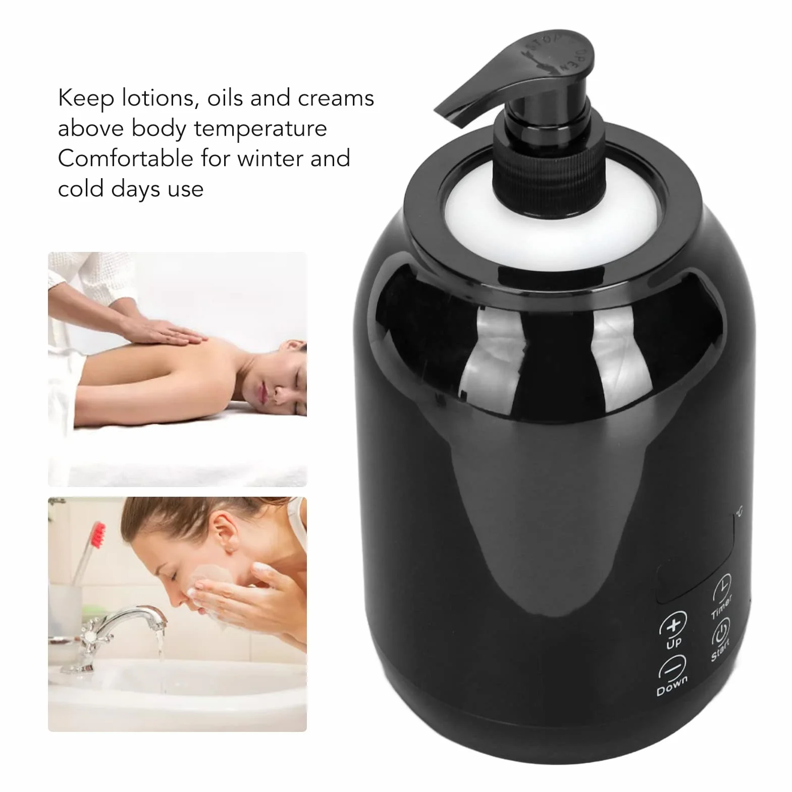 Calentador de Loción con Pantalla LED y Temperatura Ajustable, 2 Botellas de Aceite de Masaje